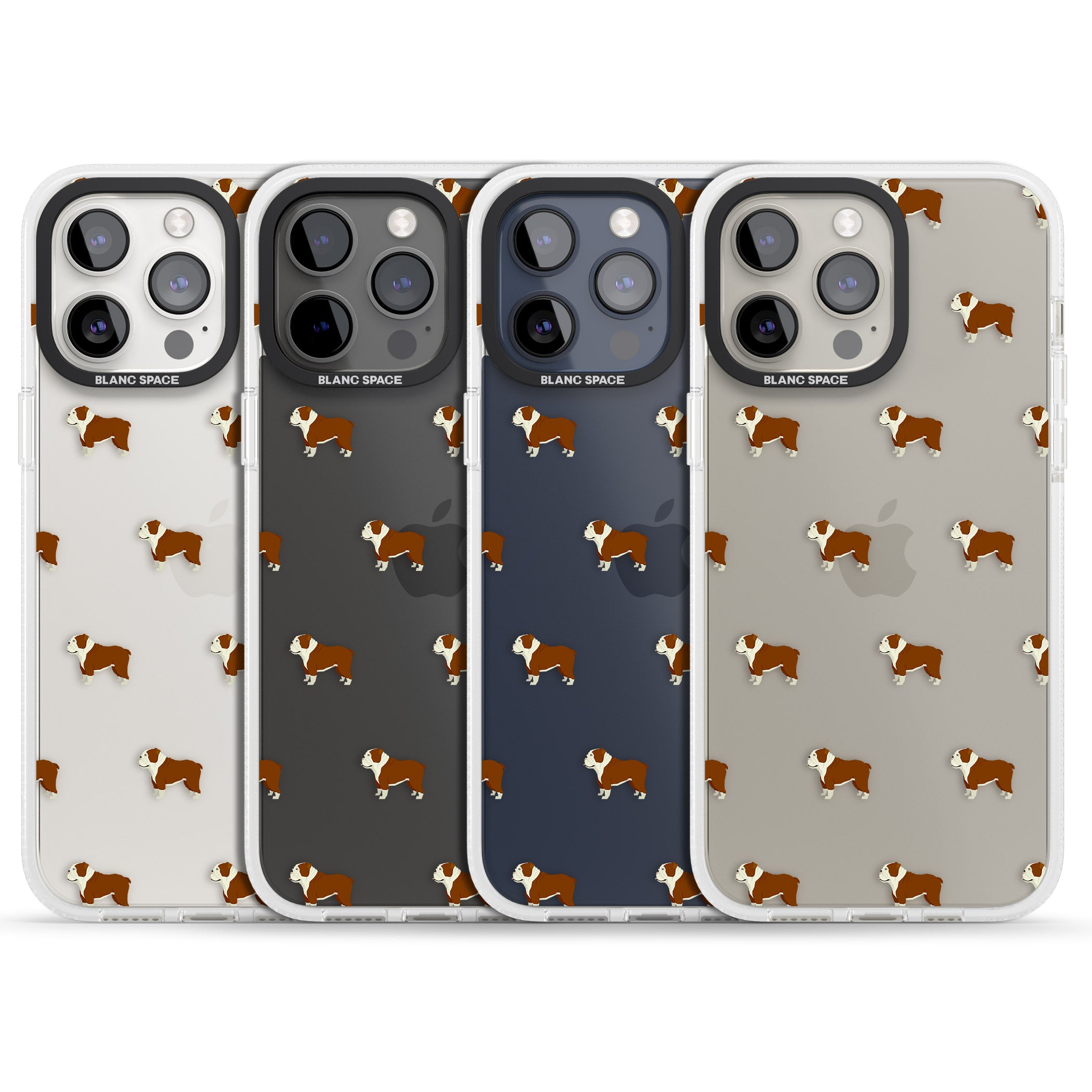English Bulldog Dog Pattern Clear iPhone 15 Pro Max / 15 Pro / 14 Pro Max / 14 Pro / 13 Pro Clear Case Impact Air - Blanc Space