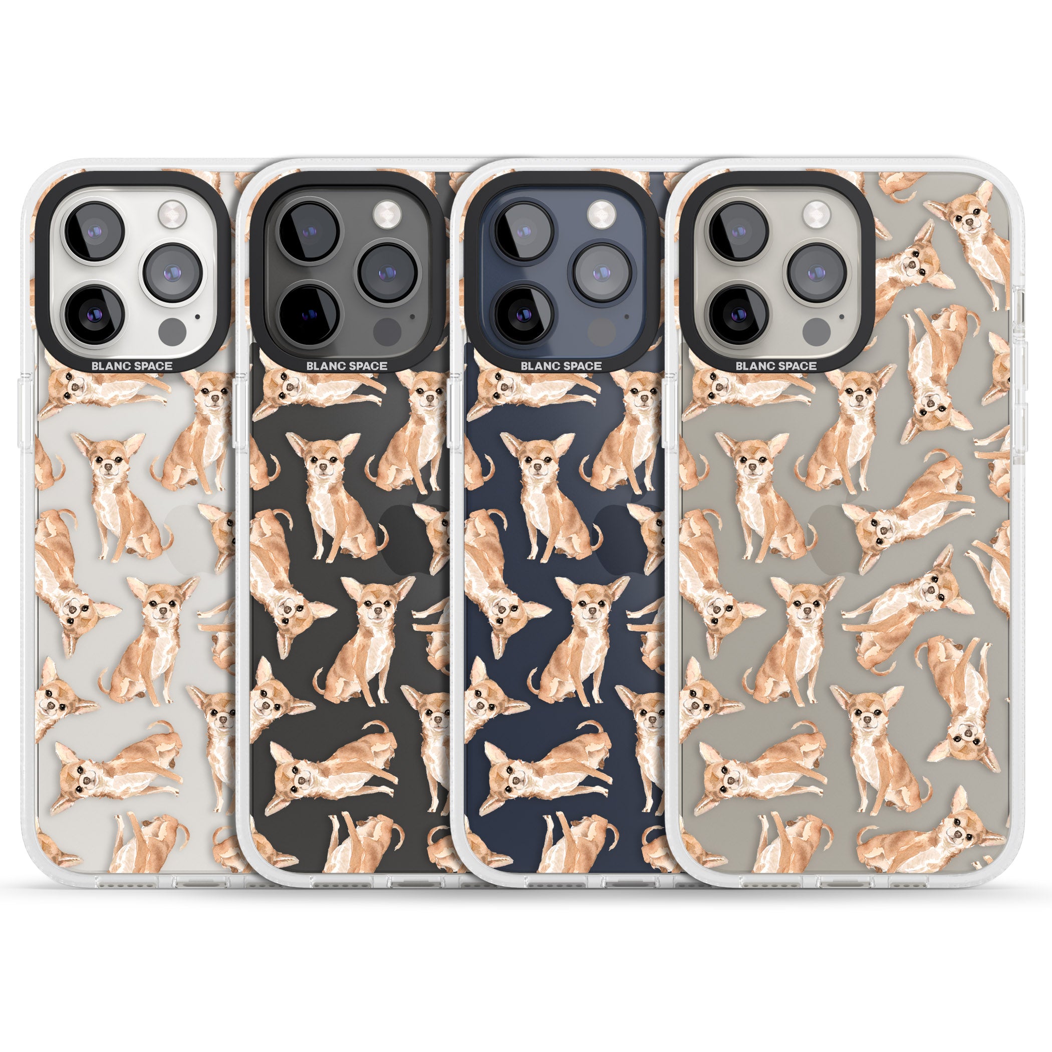 Chihuahua Watercolour Dog Pattern iPhone 15 Pro Max / 15 Pro / 14 Pro Max / 14 Pro / 13 Pro Clear Case Impact Air - Blanc Space