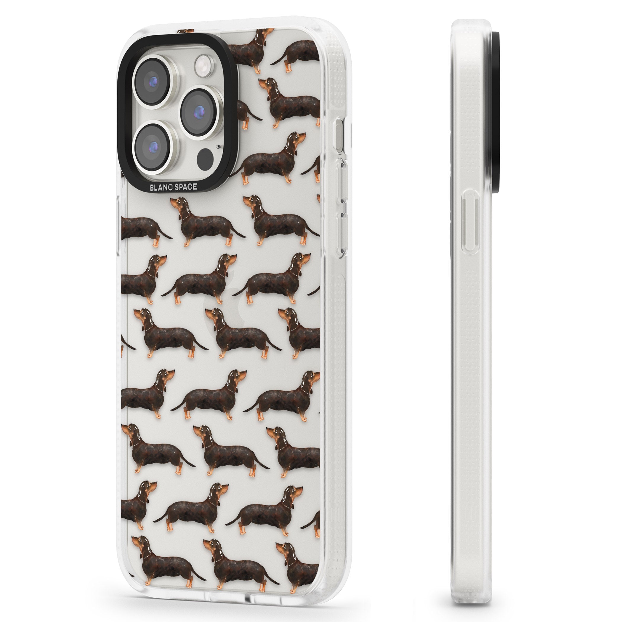 Dachshund (Black & Tan) Watercolour Dog Pattern iPhone 15 Pro Max / 15 Pro / 14 Pro Max / 14 Pro / 13 Pro Clear Case Impact Air - Blanc Space