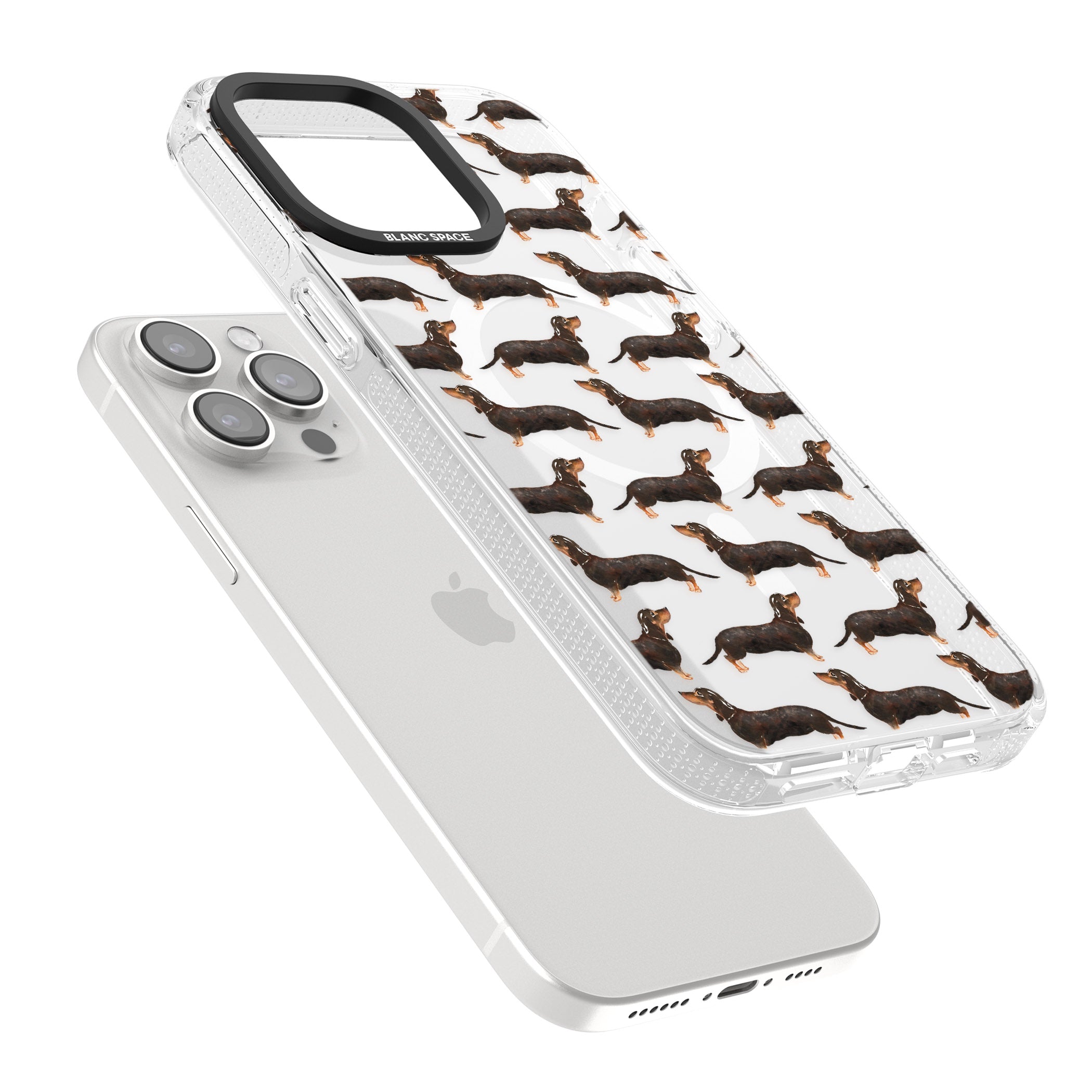 Dachshund (Black & Tan) Watercolour Dog Pattern iPhone 15 Pro Max / 15 Pro / 14 Pro Max / 14 Pro / 13 Pro Clear Case Impact Air - Blanc Space