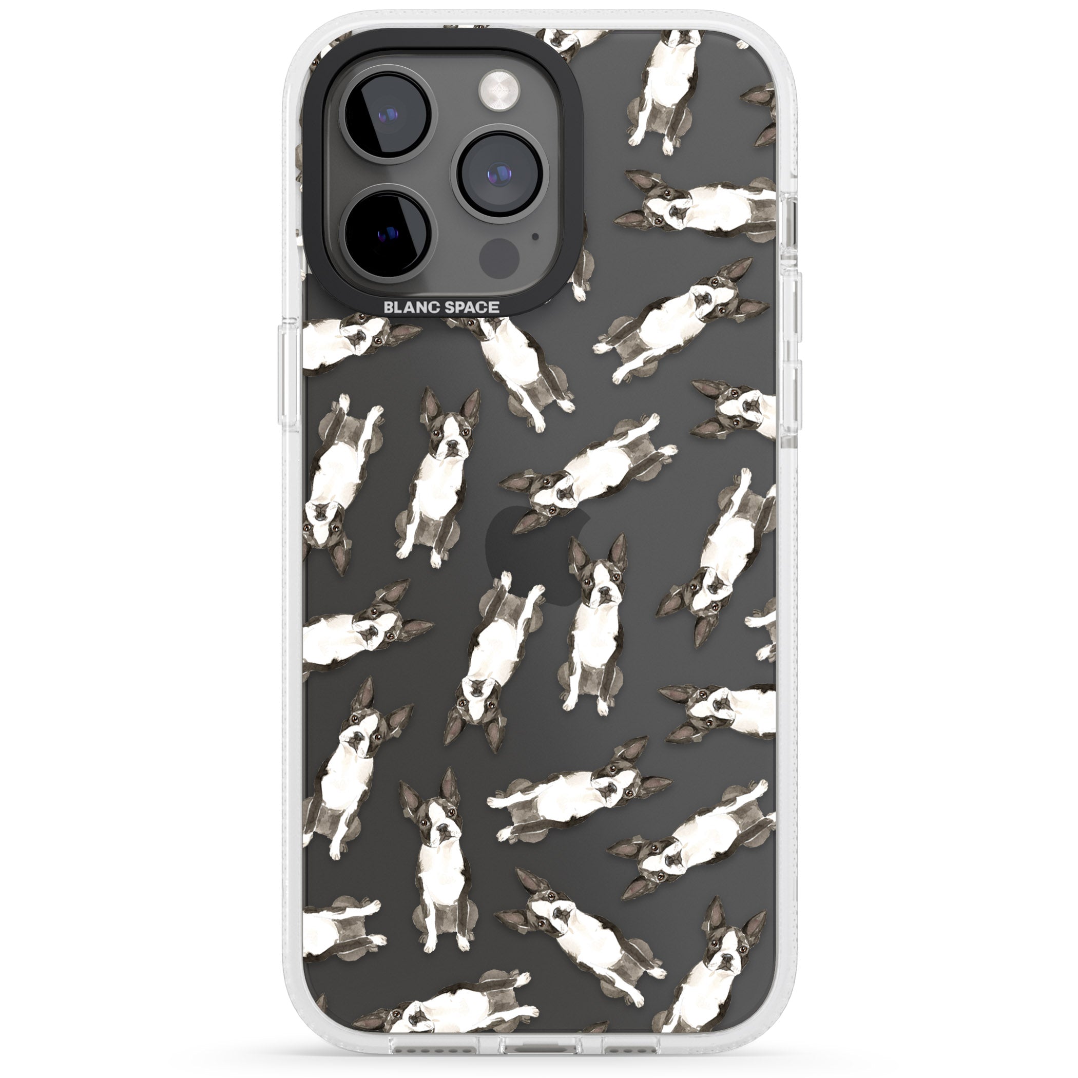 Boston Terrier Watercolour Dog Pattern iPhone 15 Pro Max / 15 Pro / 14 Pro Max / 14 Pro / 13 Pro Clear Case Impact Air - Blanc Space
