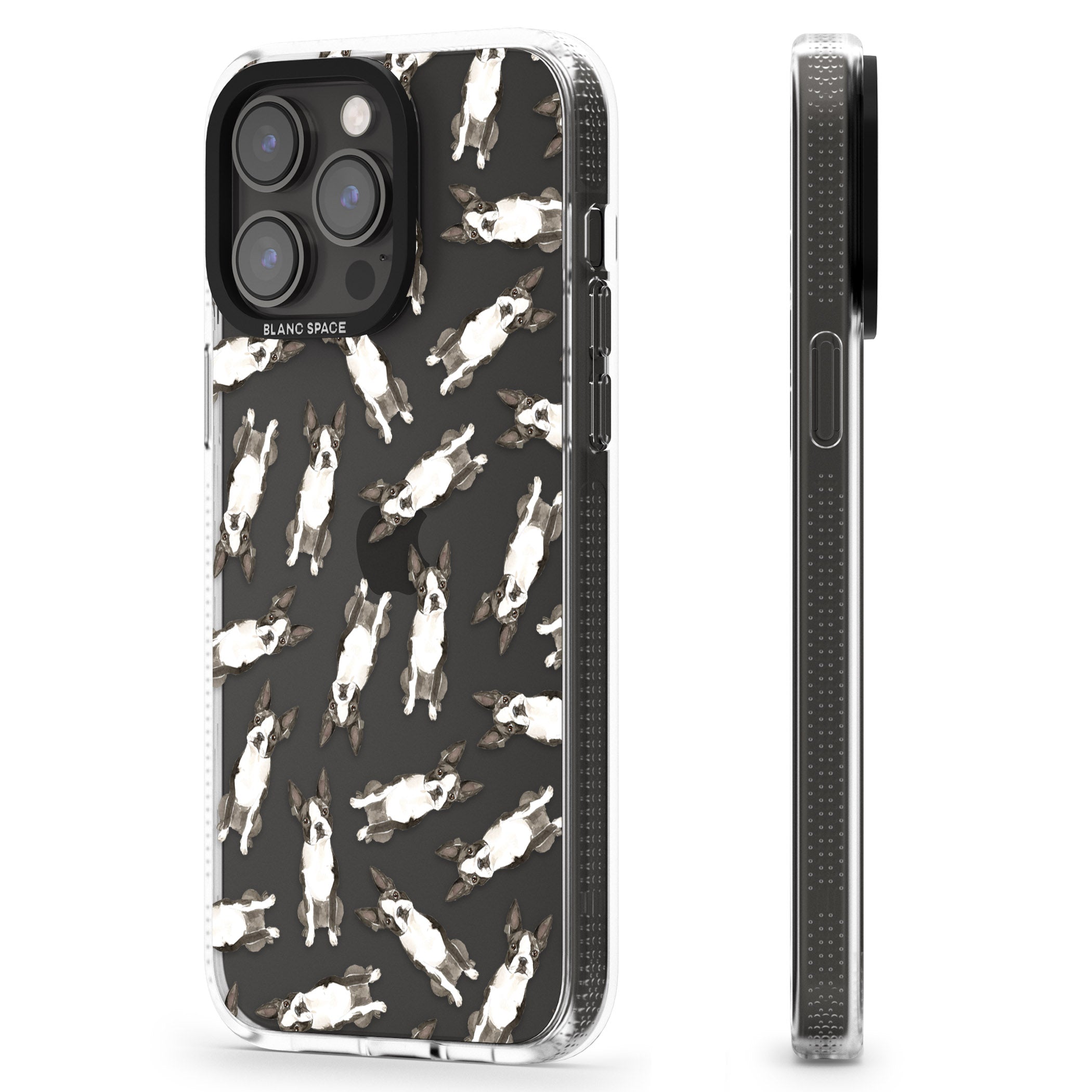 Boston Terrier Watercolour Dog Pattern iPhone 15 Pro Max / 15 Pro / 14 Pro Max / 14 Pro / 13 Pro Clear Case Impact Air - Blanc Space