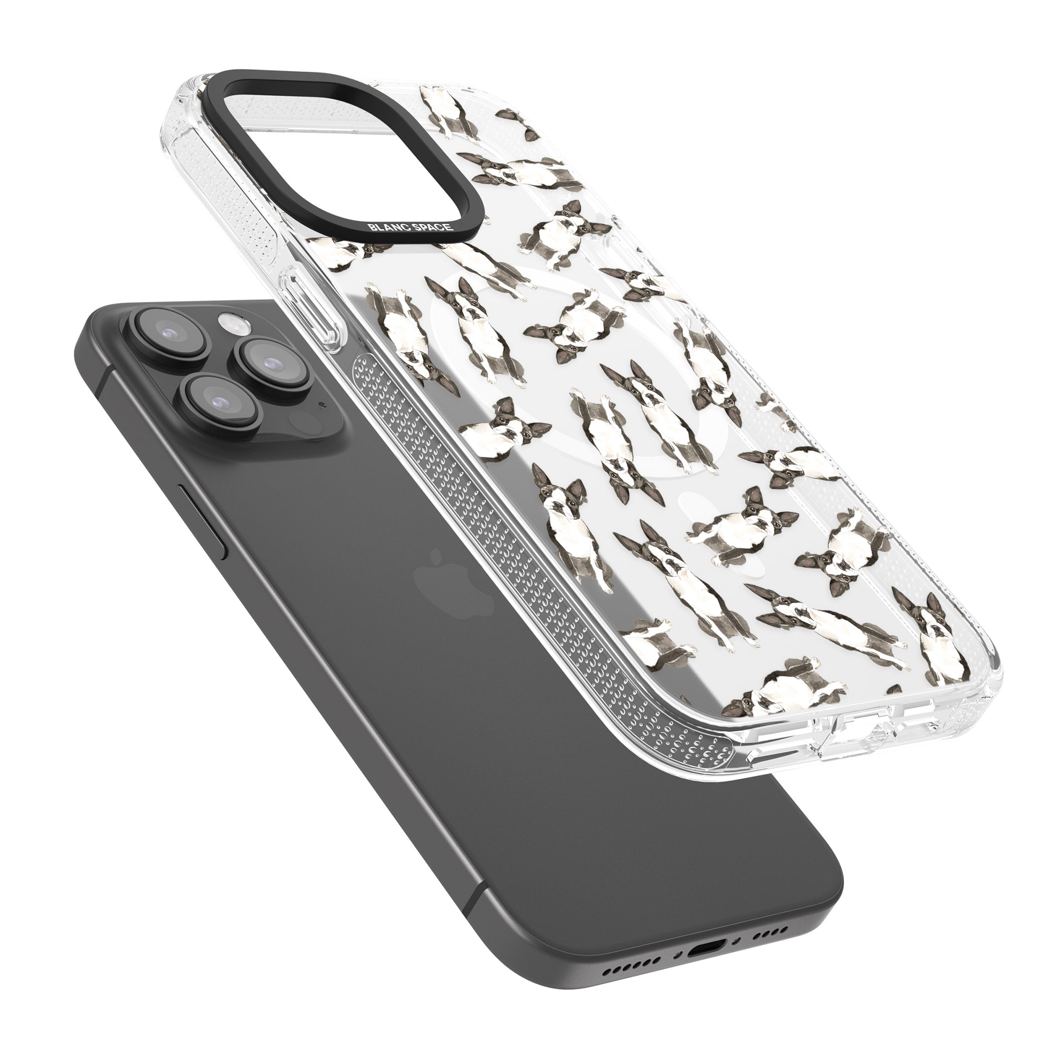 Boston Terrier Watercolour Dog Pattern iPhone 15 Pro Max / 15 Pro / 14 Pro Max / 14 Pro / 13 Pro Clear Case Impact Air - Blanc Space