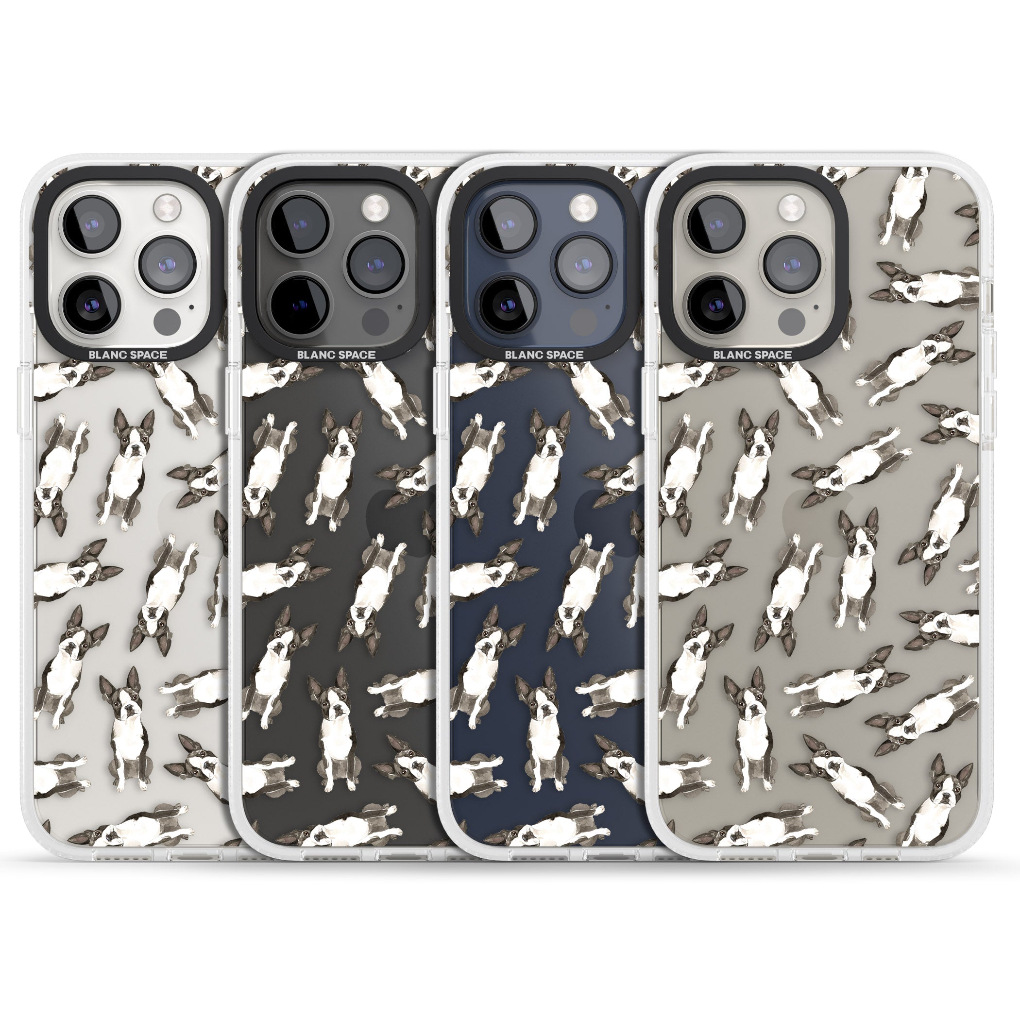 Boston Terrier Watercolour Dog Pattern iPhone 15 Pro Max / 15 Pro / 14 Pro Max / 14 Pro / 13 Pro Clear Case Impact Air - Blanc Space