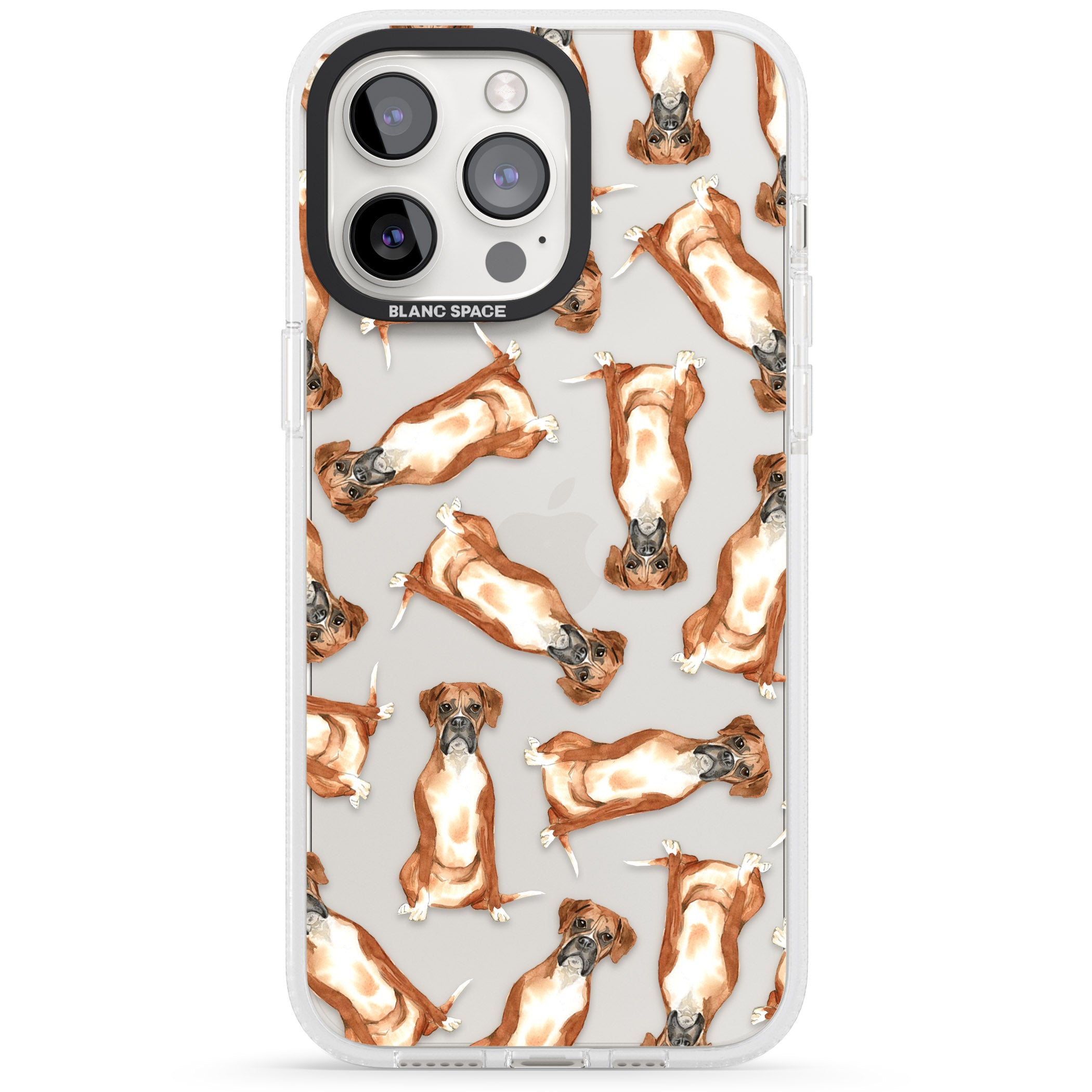 Boxer Watercolour Dog Pattern iPhone 15 Pro Max / 15 Pro / 14 Pro Max / 14 Pro / 13 Pro Clear Case Impact Air - Blanc Space