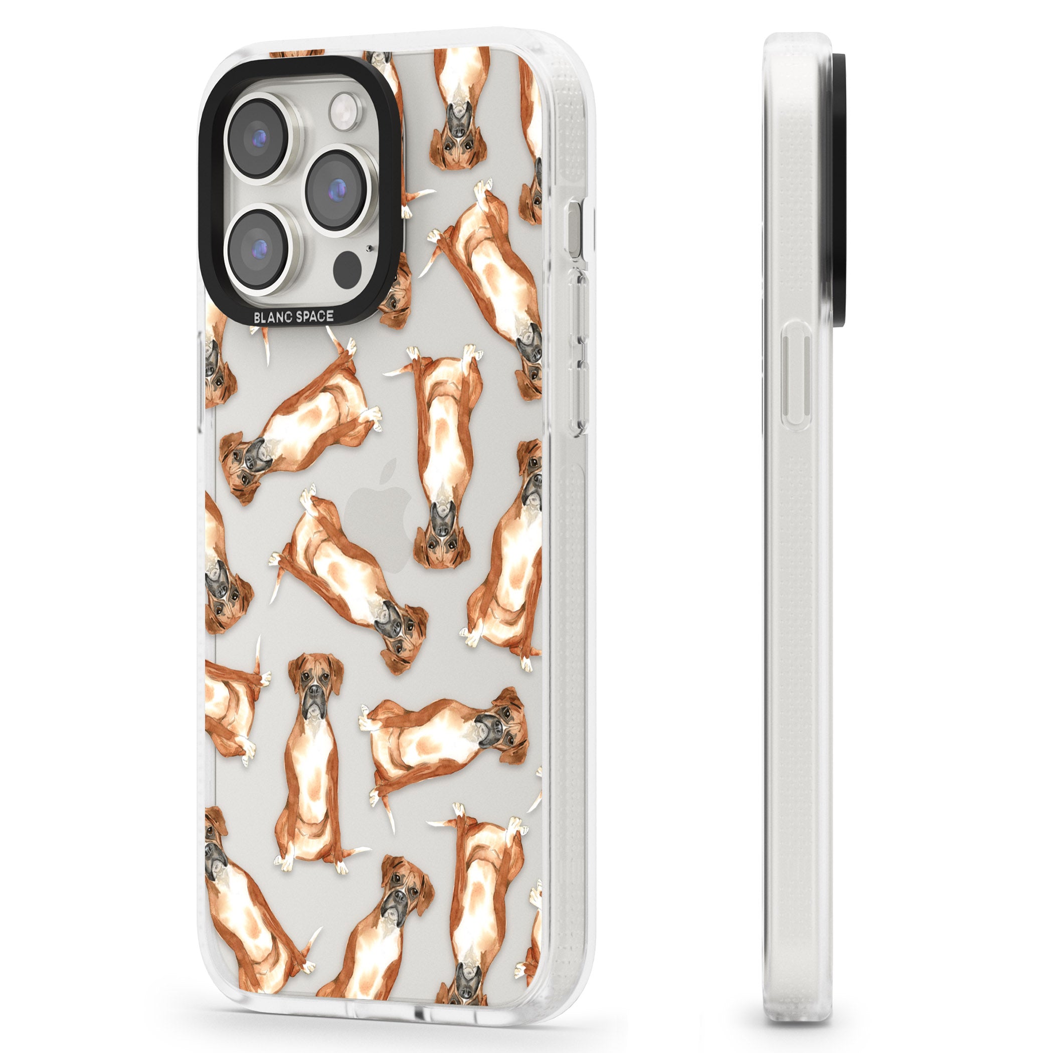 Boxer Watercolour Dog Pattern iPhone 15 Pro Max / 15 Pro / 14 Pro Max / 14 Pro / 13 Pro Clear Case Impact Air - Blanc Space