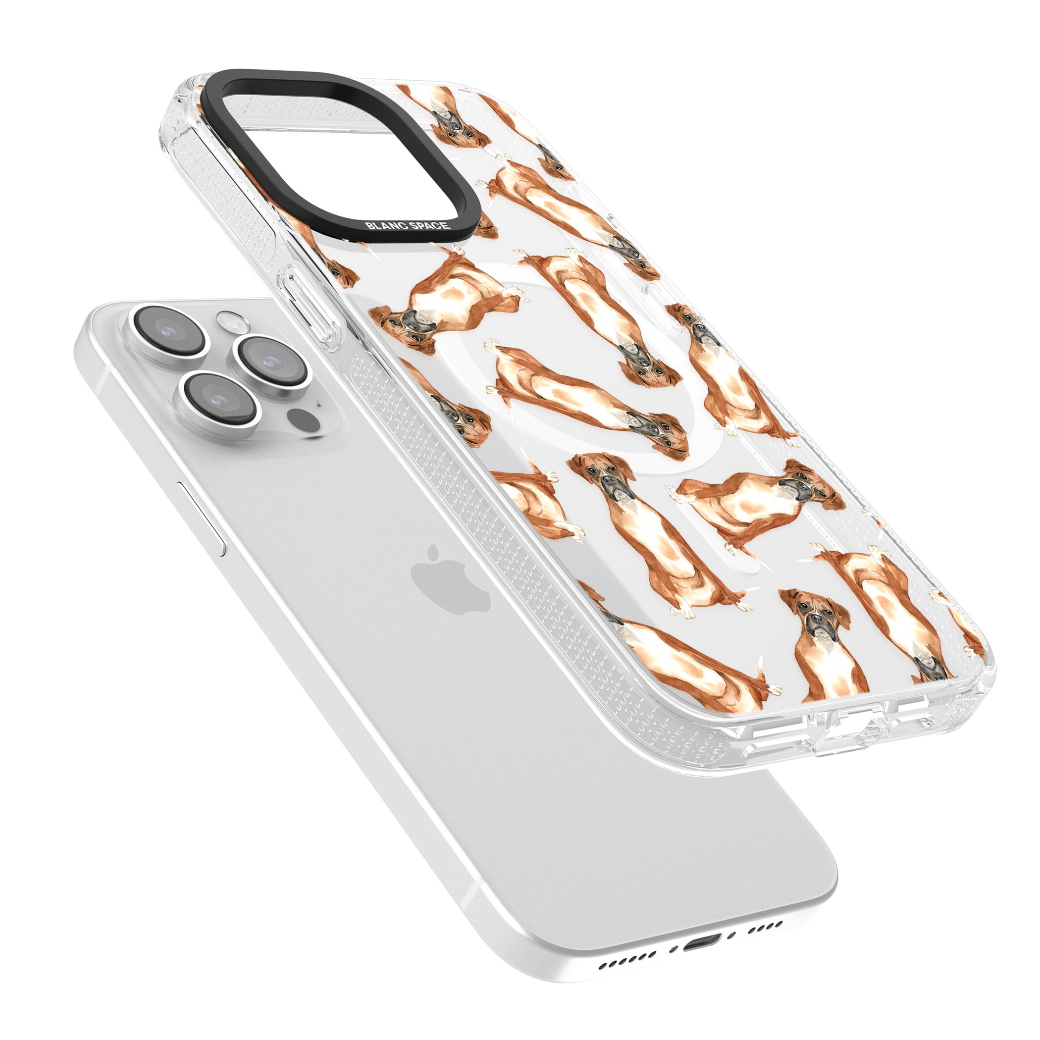 Boxer Watercolour Dog Pattern iPhone 15 Pro Max / 15 Pro / 14 Pro Max / 14 Pro / 13 Pro Clear Case Impact Air - Blanc Space