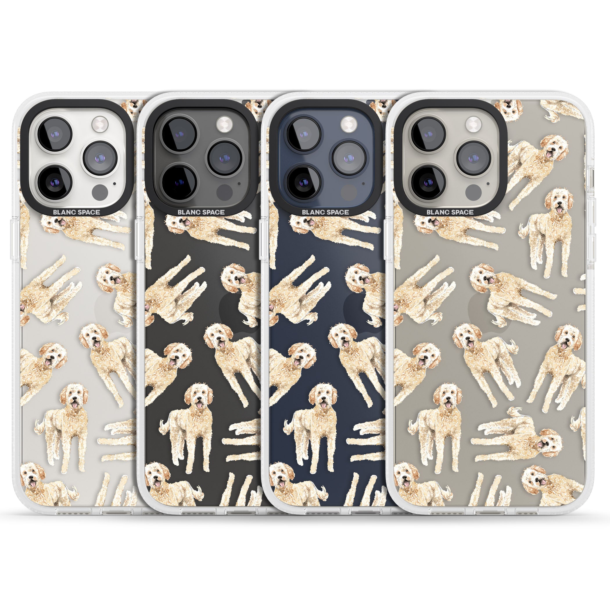 Goldendoodle Watercolour Dog Pattern iPhone 15 Pro Max / 15 Pro / 14 Pro Max / 14 Pro / 13 Pro Clear Case Impact Air - Blanc Space