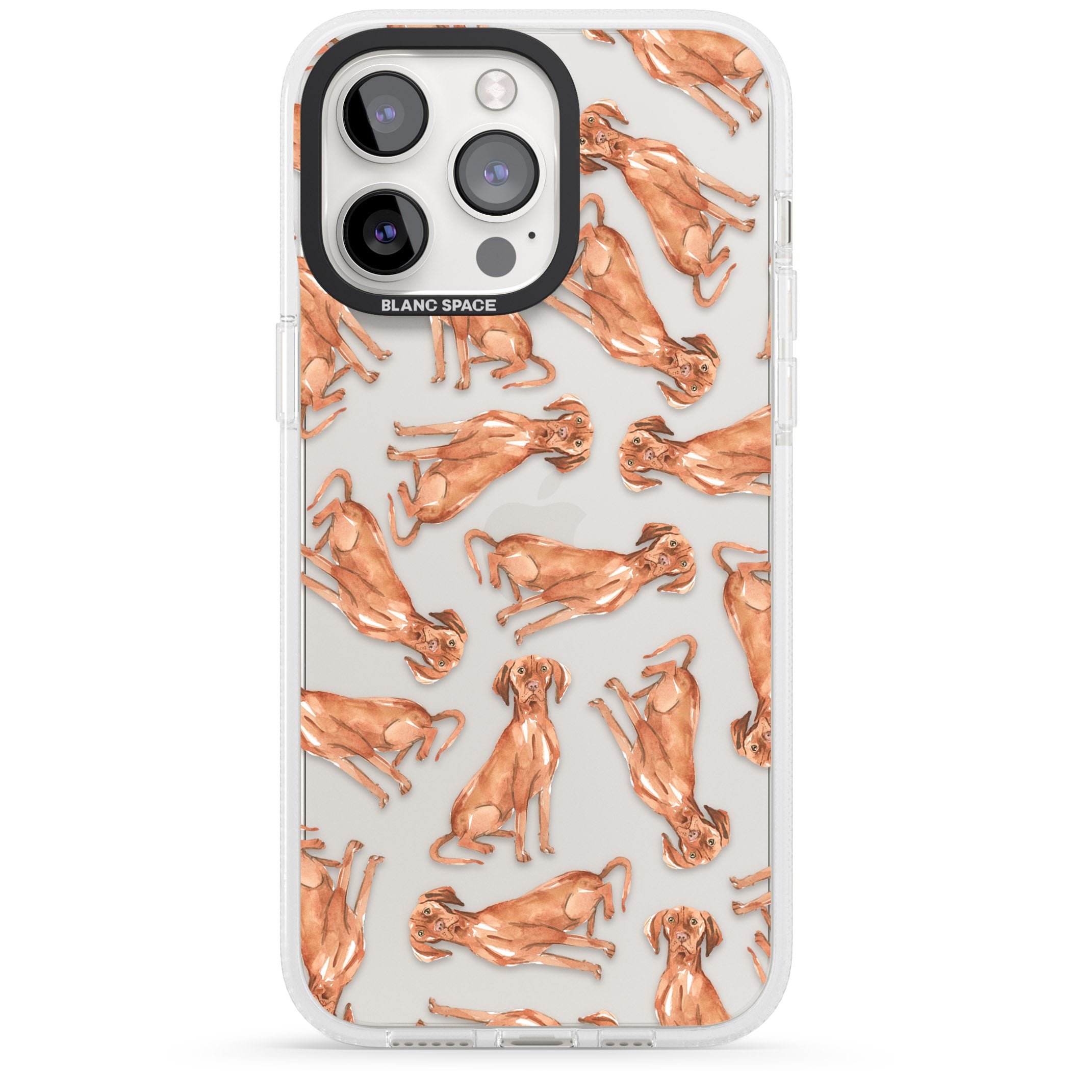 Hungarian Vizsla Watercolour Dog Pattern iPhone 15 Pro Max / 15 Pro / 14 Pro Max / 14 Pro / 13 Pro Clear Case Impact Air - Blanc Space