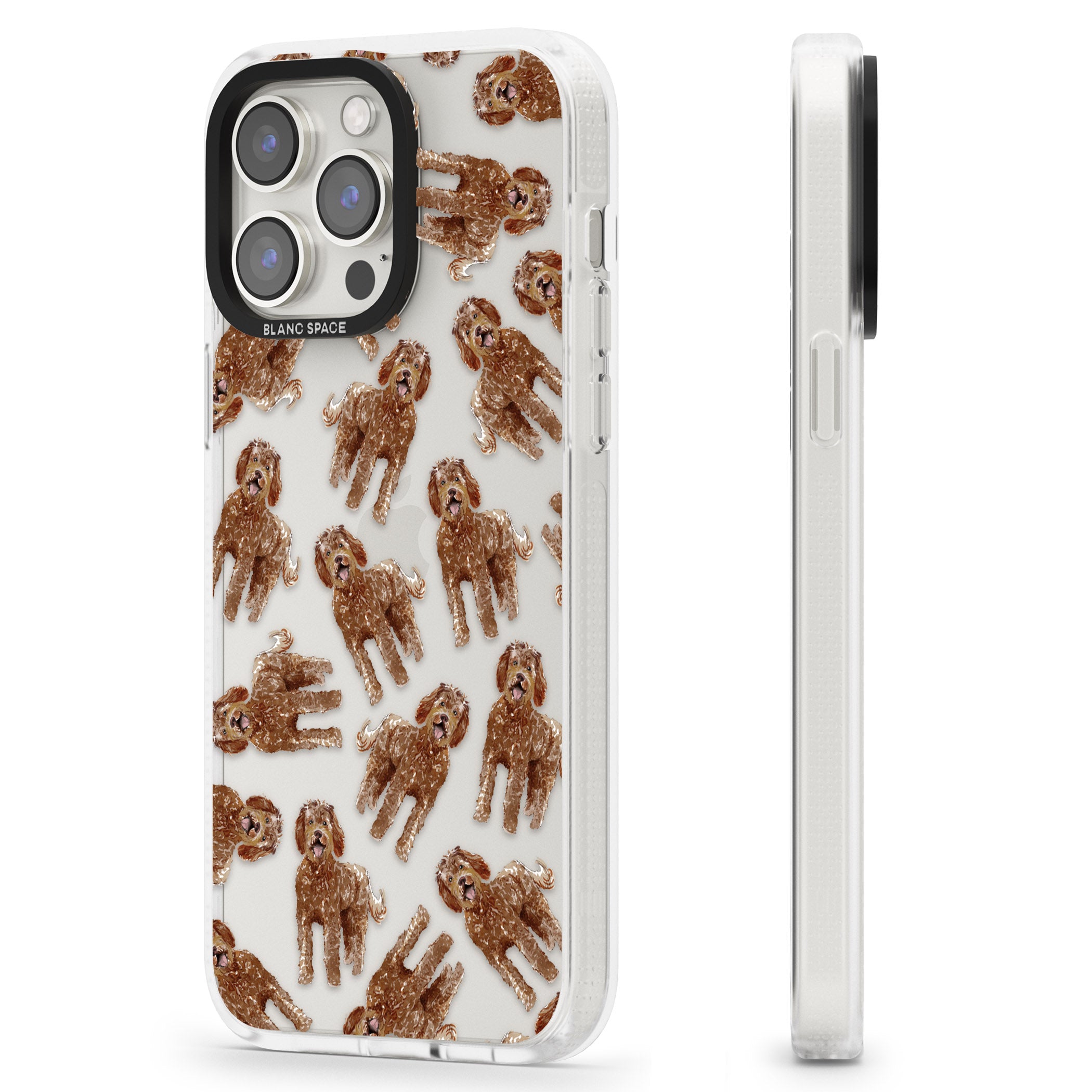Labradoodle (Brown) Watercolour Dog Pattern iPhone 15 Pro Max / 15 Pro / 14 Pro Max / 14 Pro / 13 Pro Clear Case Impact Air - Blanc Space