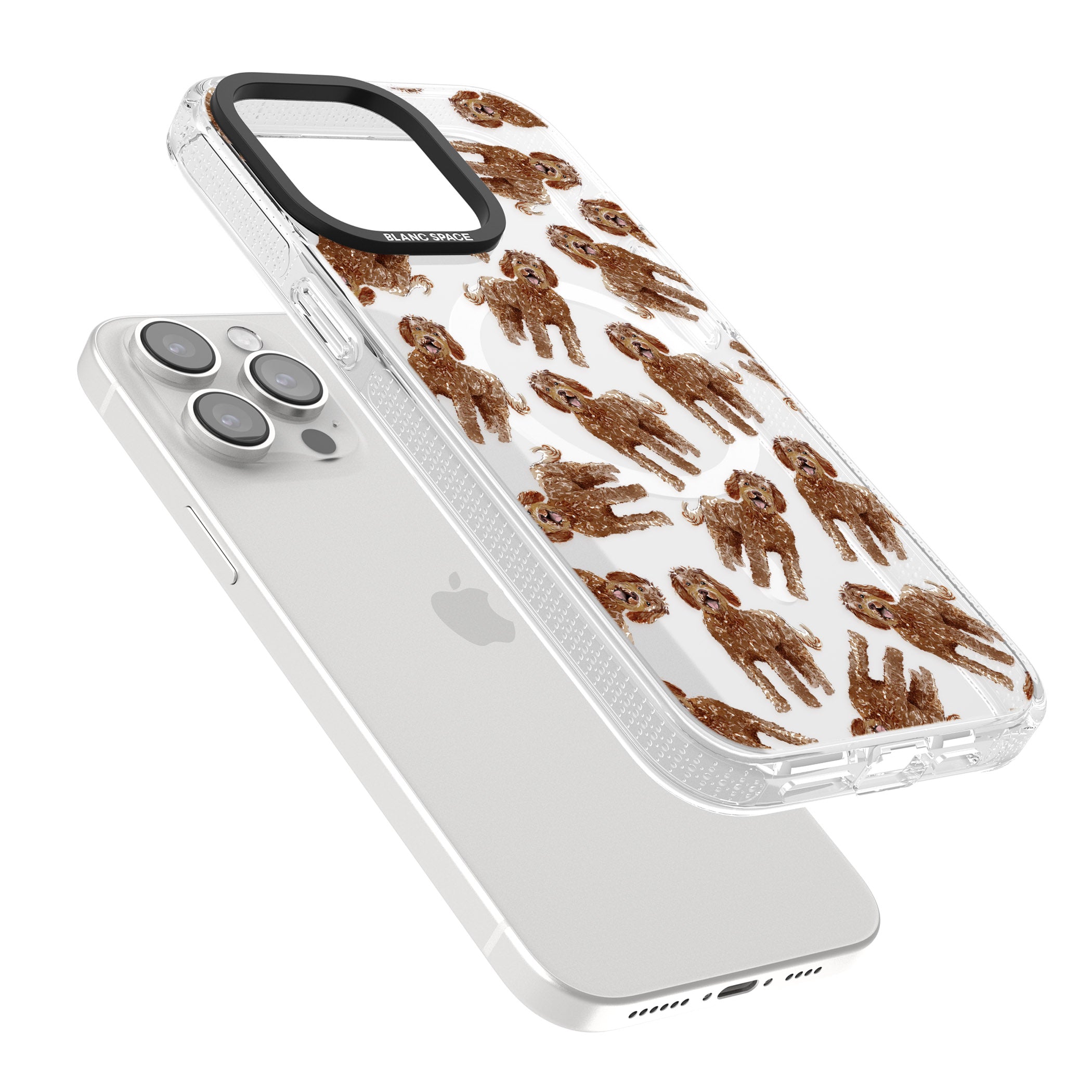 Labradoodle (Brown) Watercolour Dog Pattern iPhone 15 Pro Max / 15 Pro / 14 Pro Max / 14 Pro / 13 Pro Clear Case Impact Air - Blanc Space