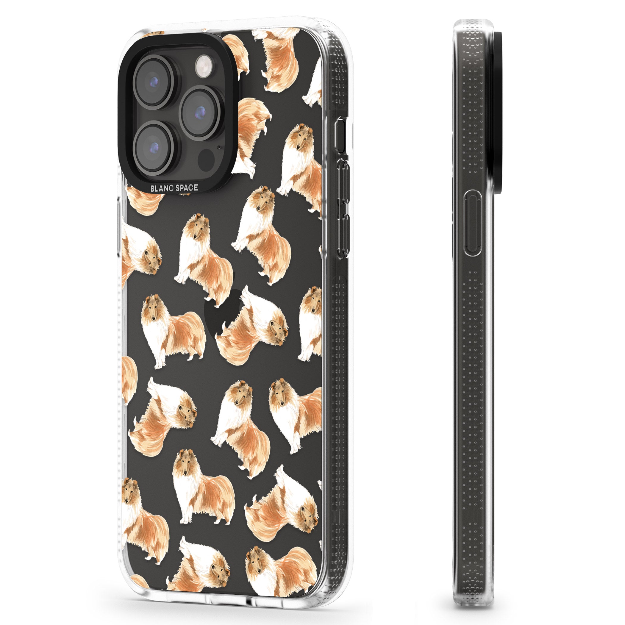 Rough Collie Watercolour Dog Pattern iPhone 15 Pro Max / 15 Pro / 14 Pro Max / 14 Pro / 13 Pro Clear Case Impact Air - Blanc Space