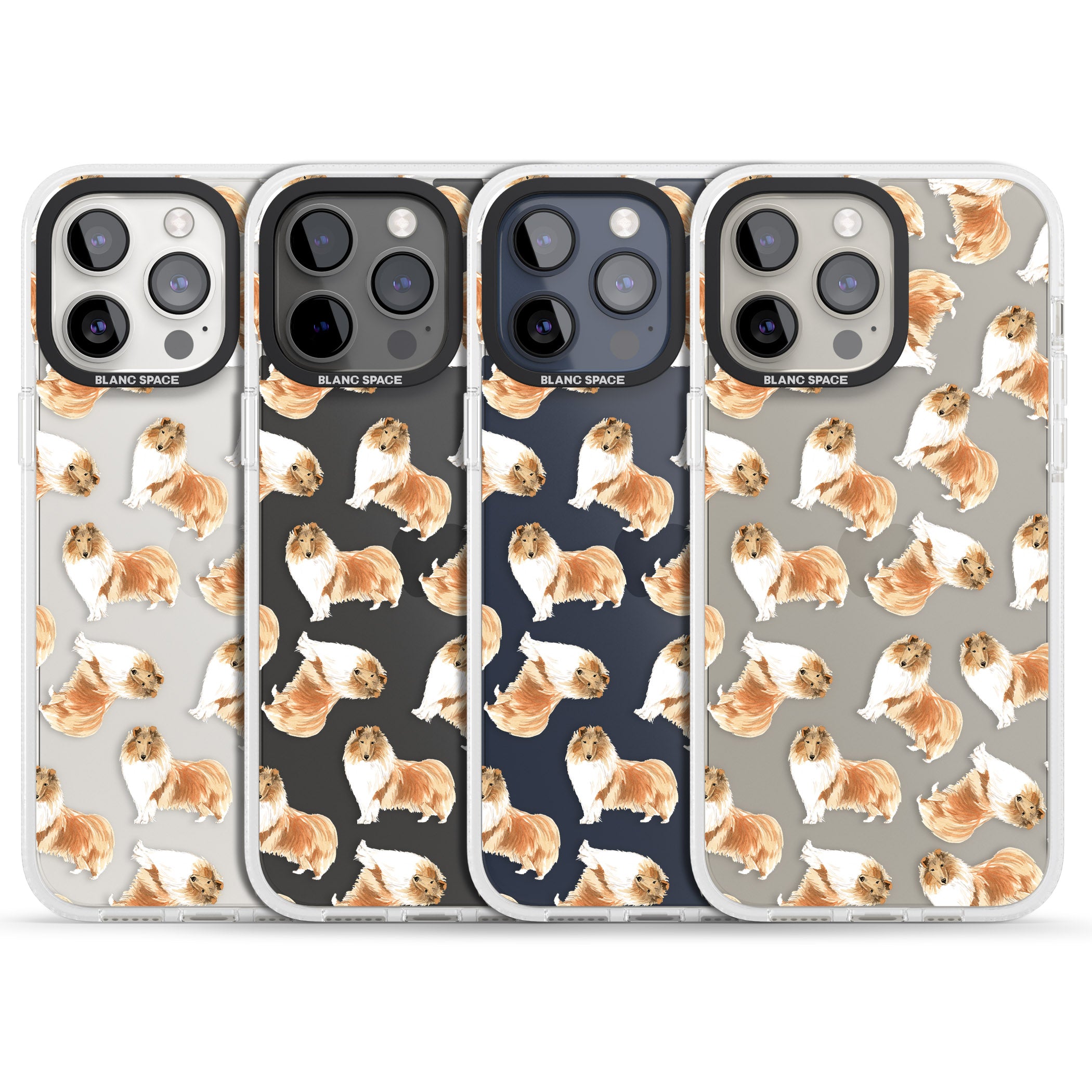 Rough Collie Watercolour Dog Pattern iPhone 15 Pro Max / 15 Pro / 14 Pro Max / 14 Pro / 13 Pro Clear Case Impact Air - Blanc Space