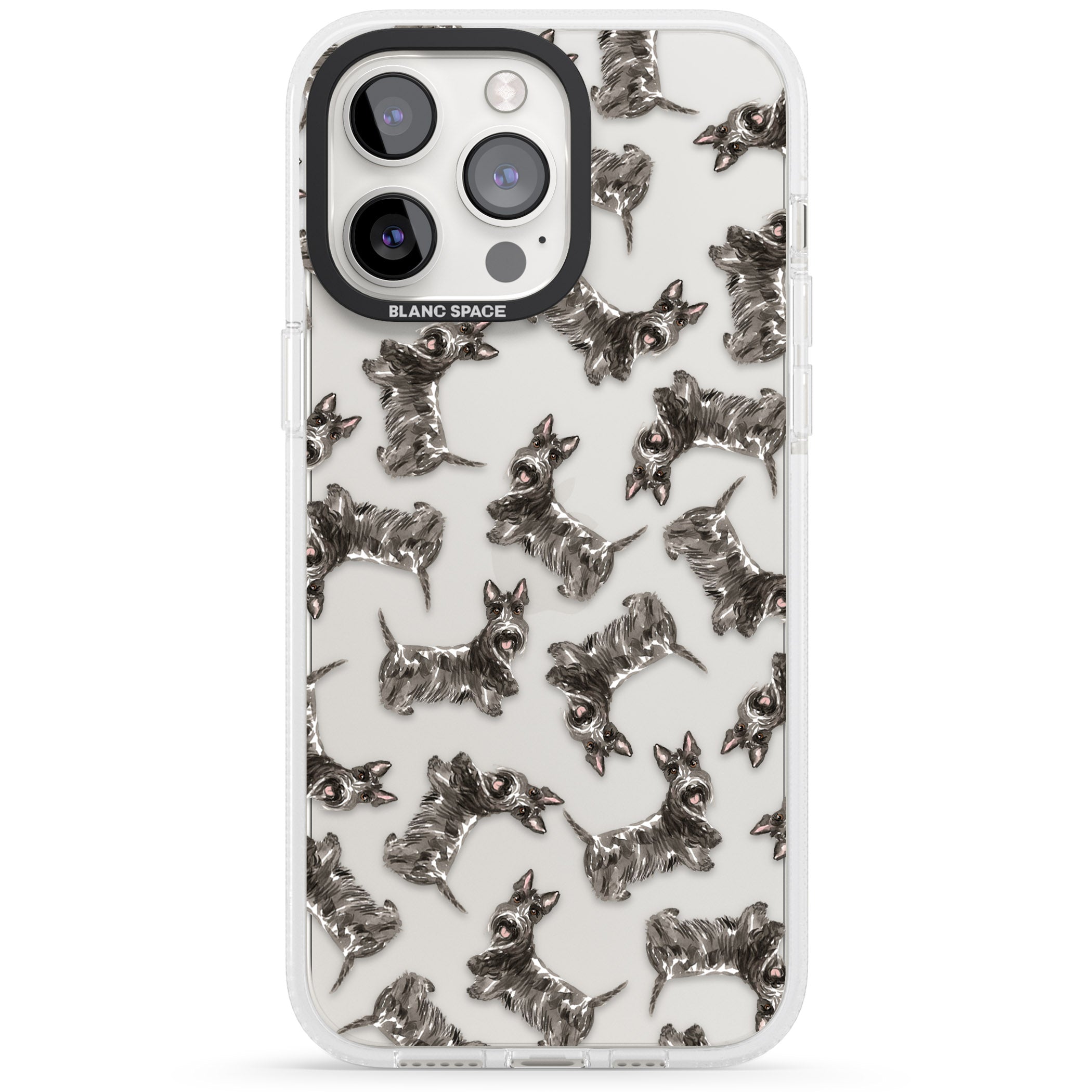 Scottish Terrier Watercolour Dog Pattern iPhone 15 Pro Max / 15 Pro / 14 Pro Max / 14 Pro / 13 Pro Clear Case Impact Air - Blanc Space