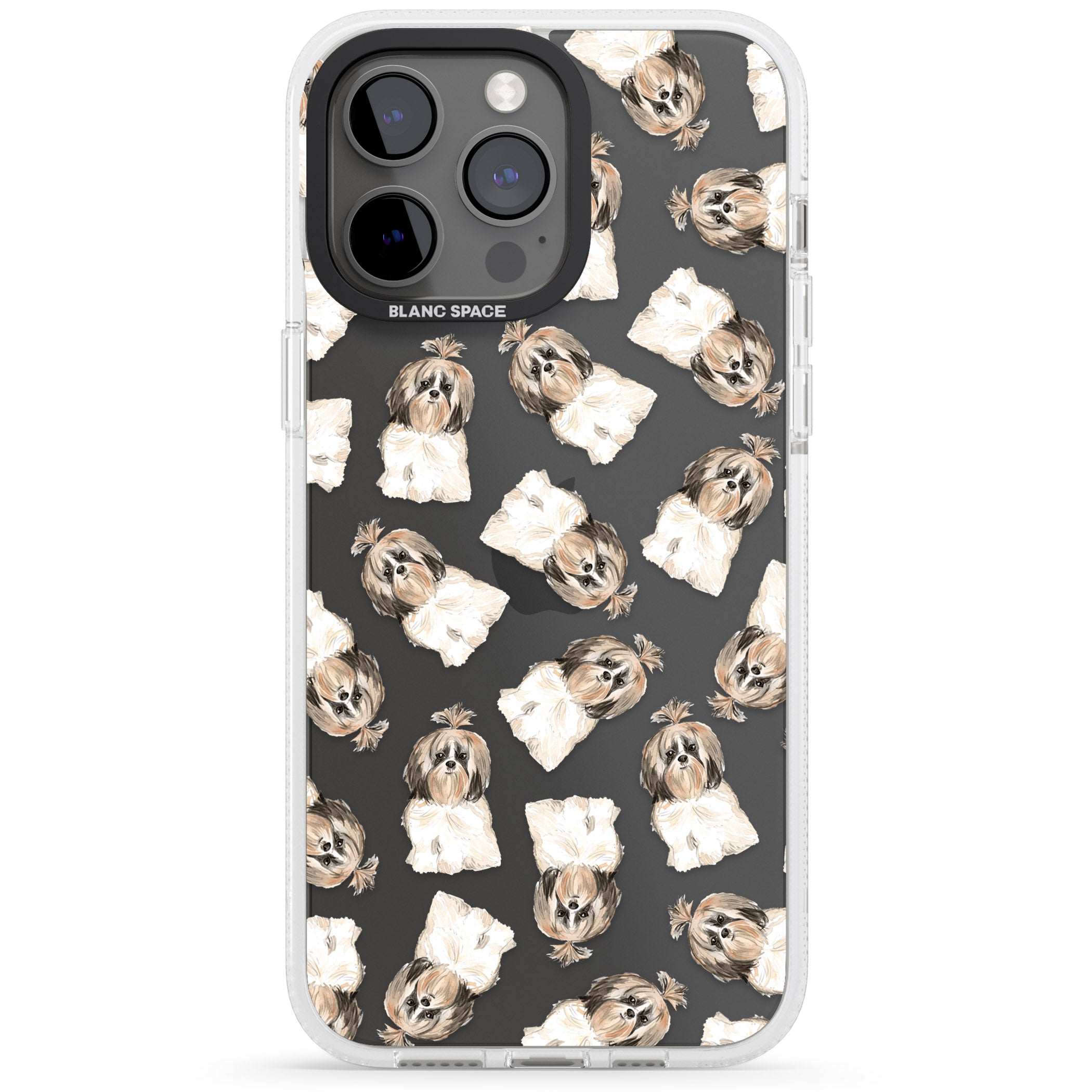 Shih tzu (Long Hair) Watercolour Dog Pattern iPhone 15 Pro Max / 15 Pro / 14 Pro Max / 14 Pro / 13 Pro Clear Case Impact Air - Blanc Space