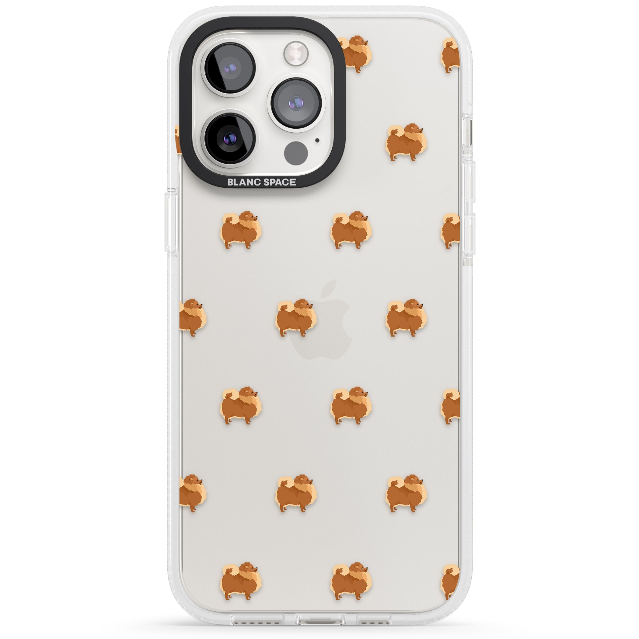 Pomeranian Dog Pattern Clear iPhone 15 Pro Max / 15 Pro / 14 Pro Max / 14 Pro / 13 Pro Clear Case Impact Air - Blanc Space