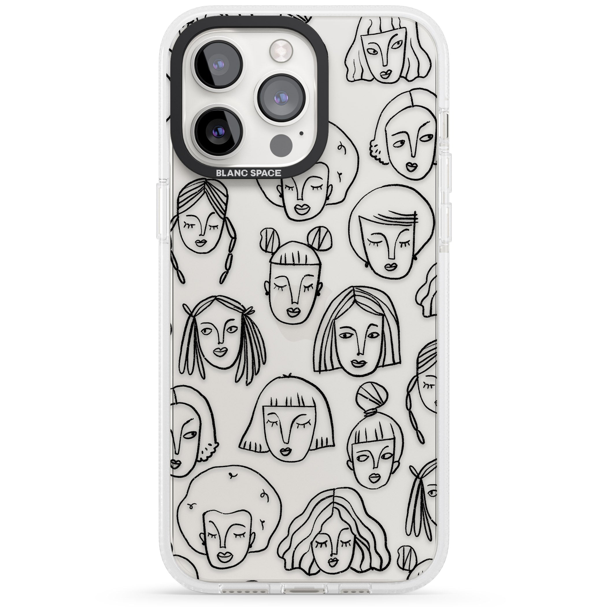 Girl Portrait Doodles iPhone 15 Pro Max / 15 Pro / 14 Pro Max / 14 Pro / 13 Pro Clear Case Impact Air - Blanc Space