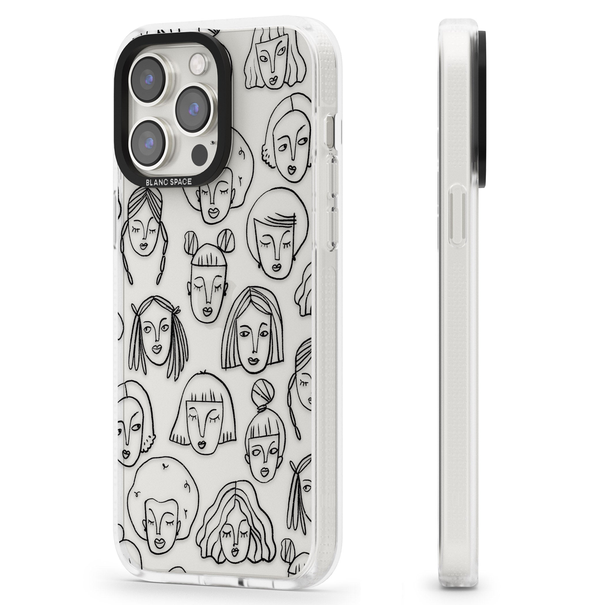 Girl Portrait Doodles iPhone 15 Pro Max / 15 Pro / 14 Pro Max / 14 Pro / 13 Pro Clear Case Impact Air - Blanc Space