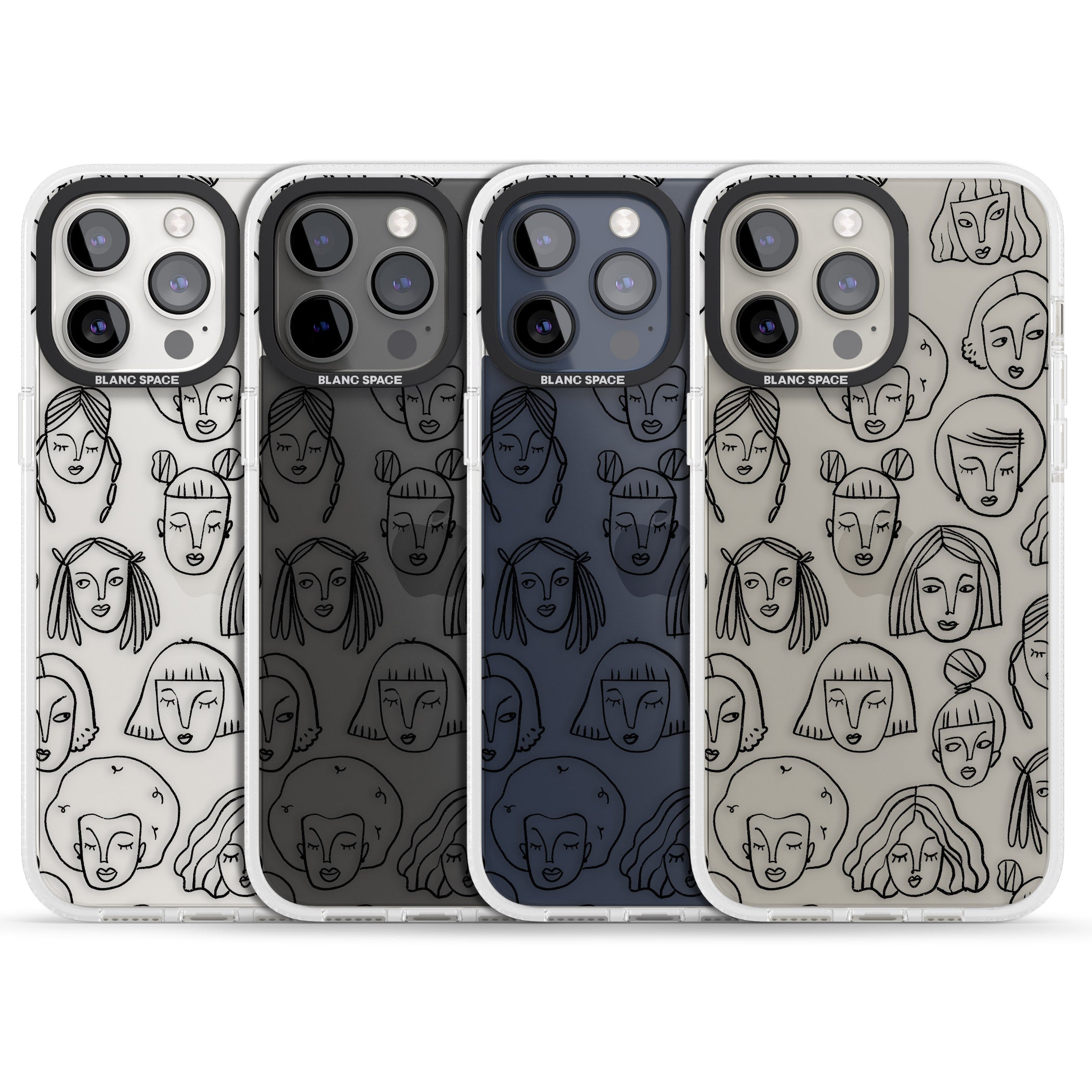 Girl Portrait Doodles iPhone 15 Pro Max / 15 Pro / 14 Pro Max / 14 Pro / 13 Pro Clear Case Impact Air - Blanc Space