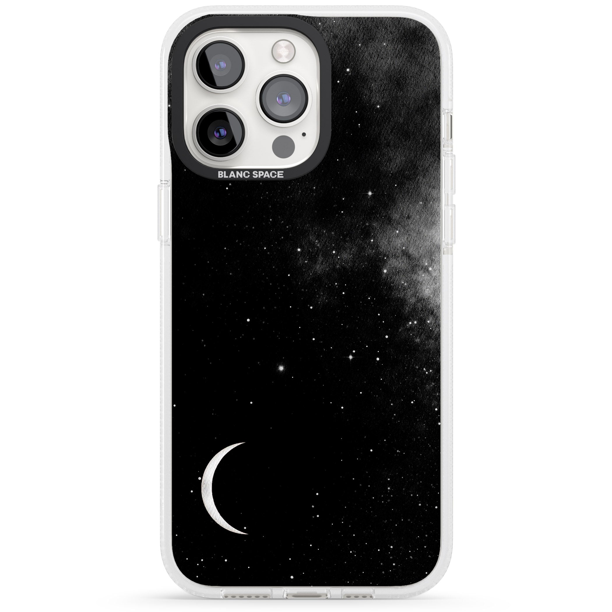 Night Sky Galaxies: Crescent Moon iPhone 15 Pro Max / 15 Pro / 14 Pro Max / 14 Pro / 13 Pro Clear Case Impact Air - Blanc Space