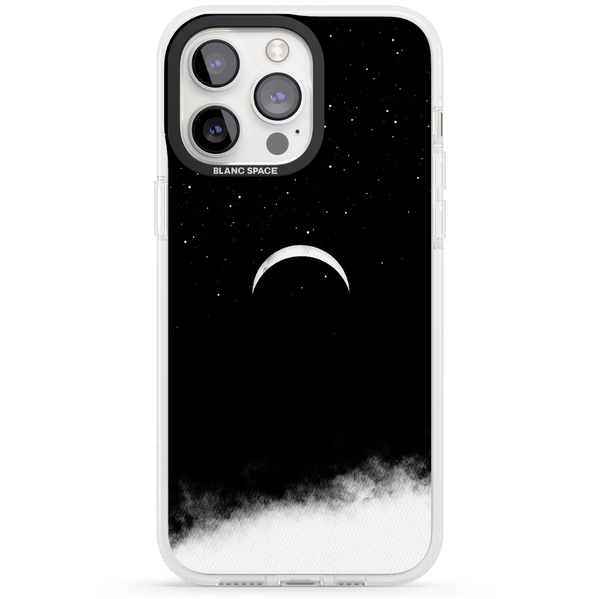 Upside Down Crescent Moon iPhone 15 Pro Max / 15 Pro / 14 Pro Max / 14 Pro / 13 Pro Clear Case Impact Air - Blanc Space