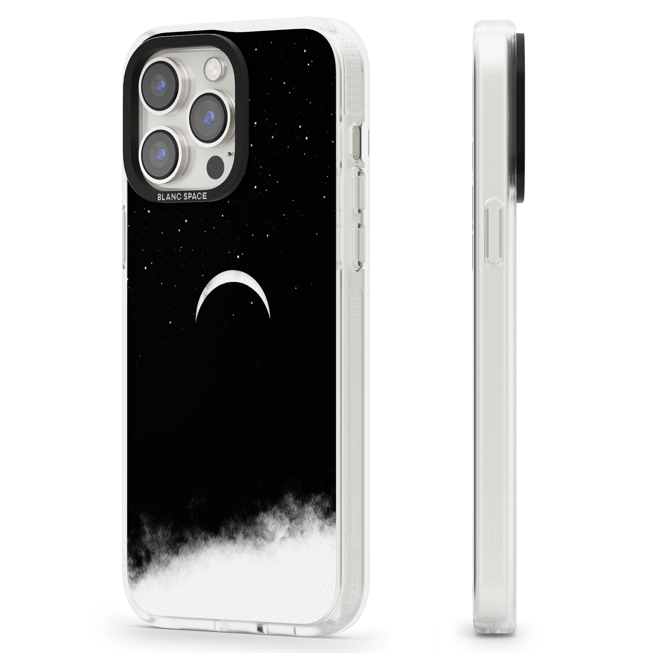 Upside Down Crescent Moon iPhone 15 Pro Max / 15 Pro / 14 Pro Max / 14 Pro / 13 Pro Clear Case Impact Air - Blanc Space