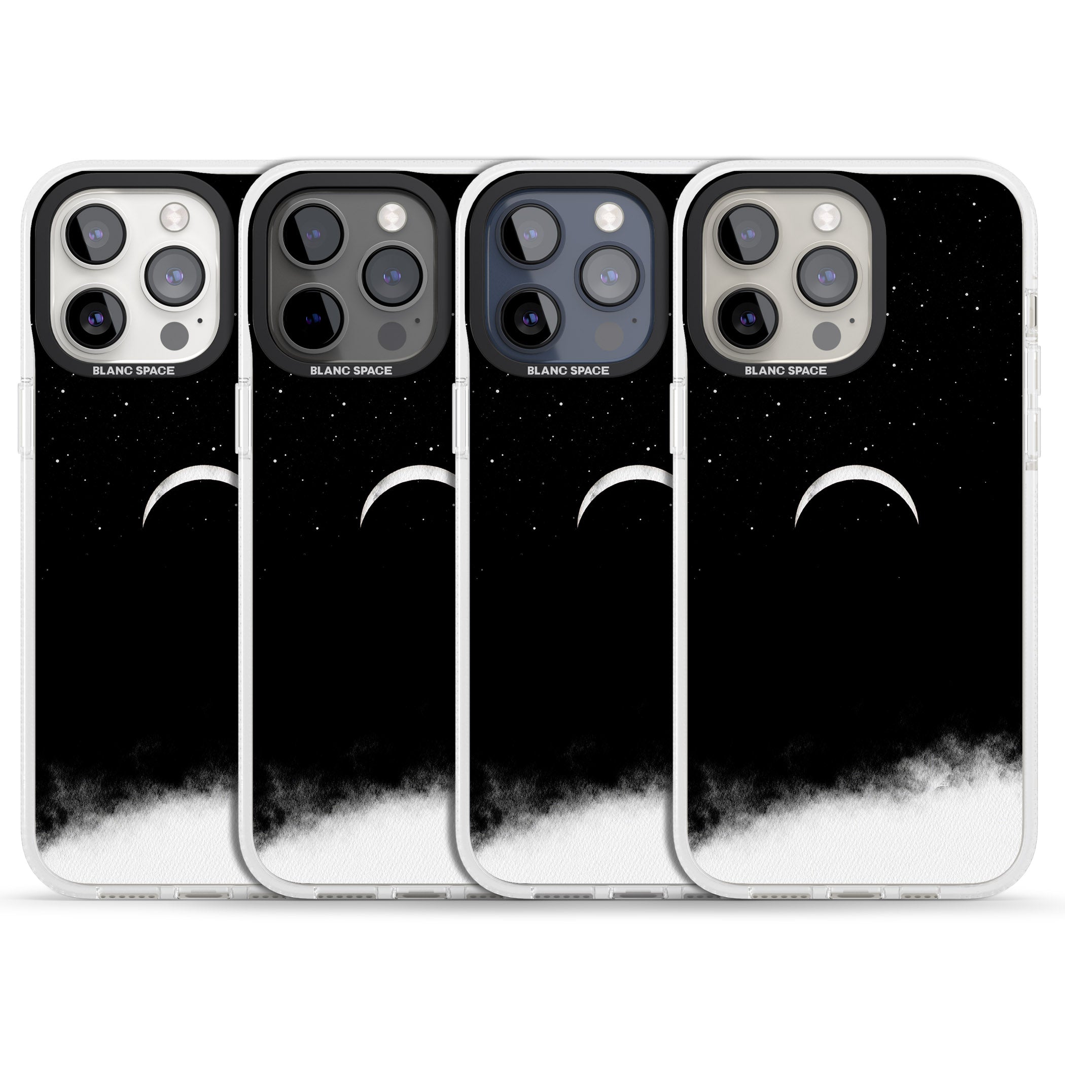 Upside Down Crescent Moon iPhone 15 Pro Max / 15 Pro / 14 Pro Max / 14 Pro / 13 Pro Clear Case Impact Air - Blanc Space