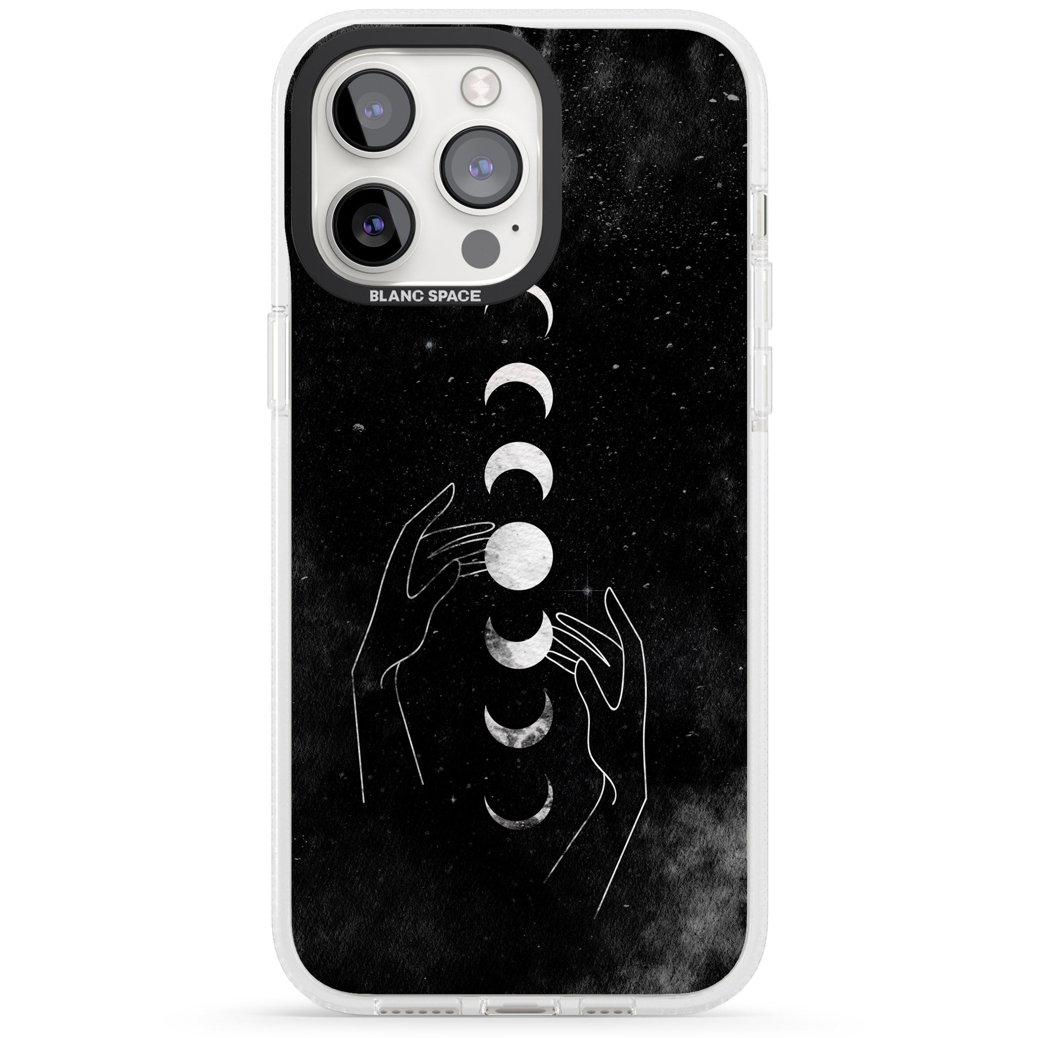 Moon Phases and Hands iPhone 15 Pro Max / 15 Pro / 14 Pro Max / 14 Pro / 13 Pro Clear Case Impact Air - Blanc Space