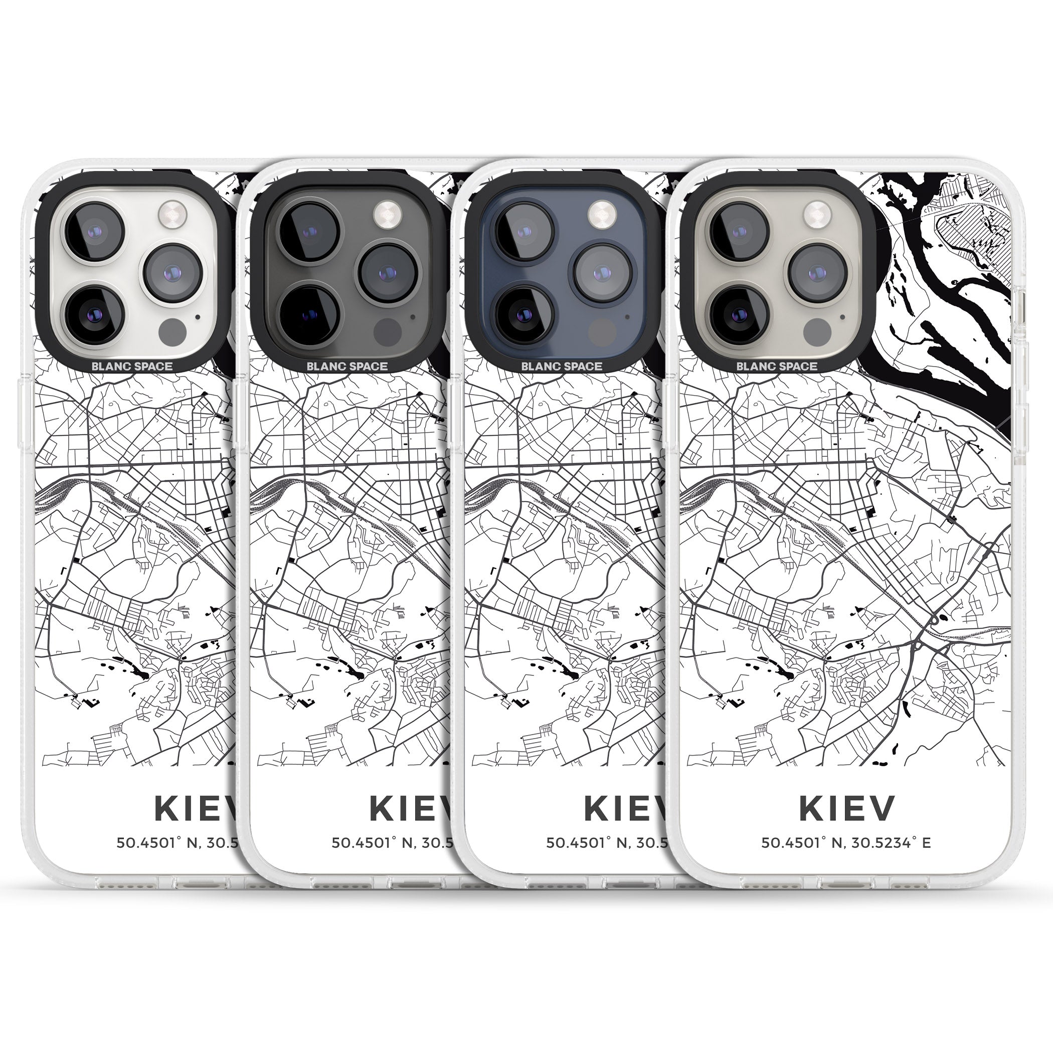 Map of Kiev, Ukraine iPhone 15 Pro Max / 15 Pro / 14 Pro Max / 14 Pro / 13 Pro Clear Case Impact Air - Blanc Space