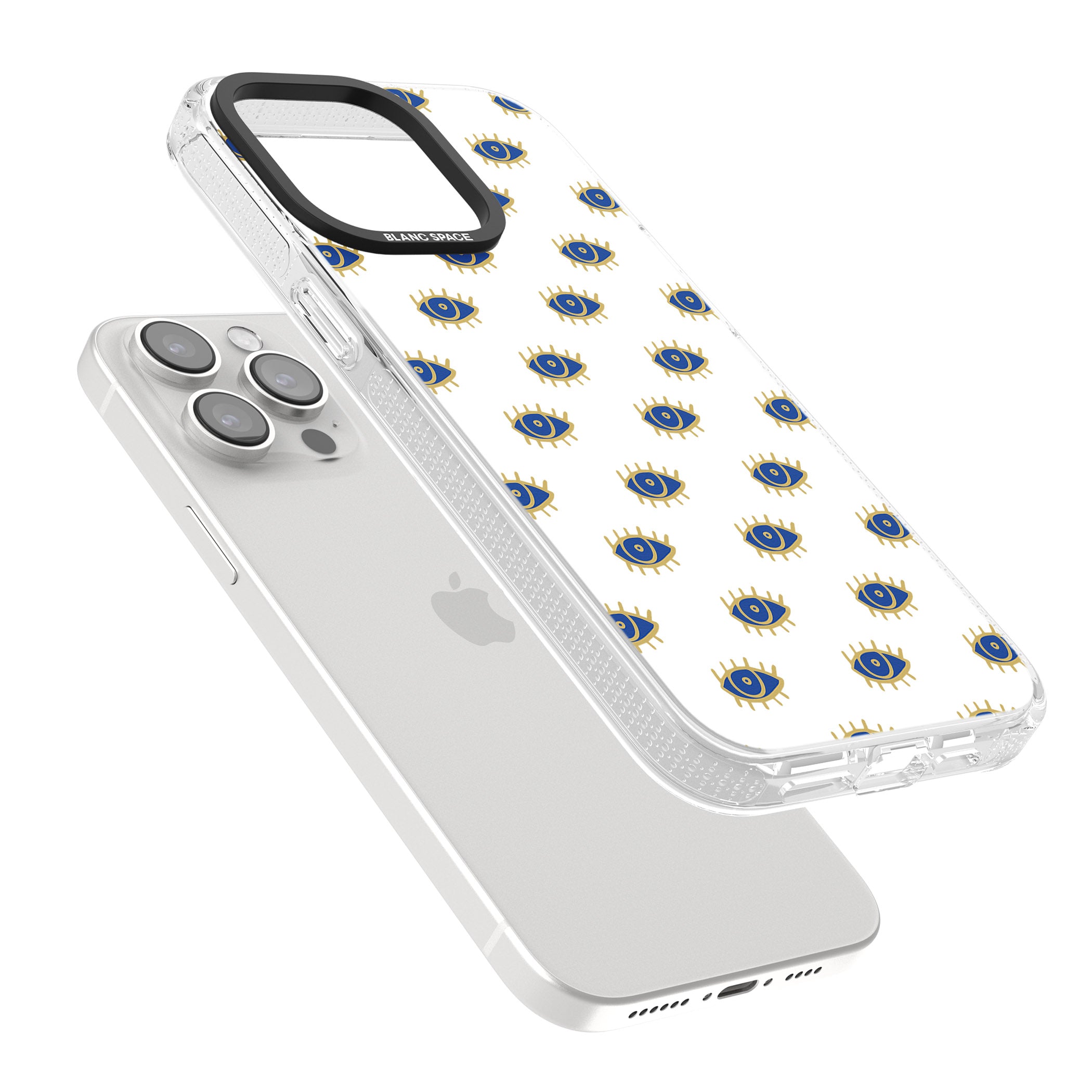 Gold Eyes Psychedelic Eyes Pattern iPhone 15 Pro Max / 15 Pro / 14 Pro Max / 14 Pro / 13 Pro Clear Case Impact Air - Blanc Space