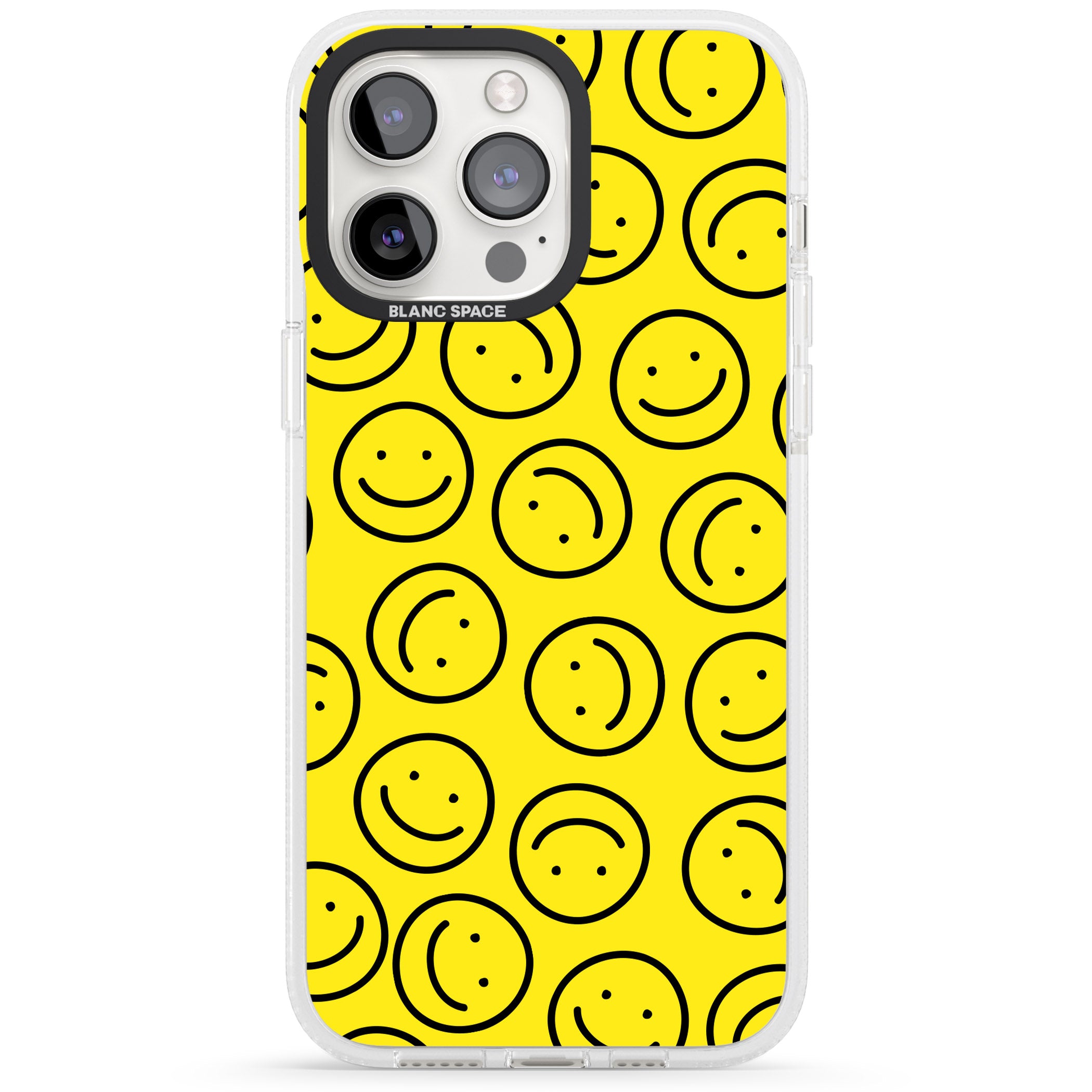 Happy Face Pattern iPhone 15 Pro Max / 15 Pro / 14 Pro Max / 14 Pro / 13 Pro Clear Case Impact Air - Blanc Space