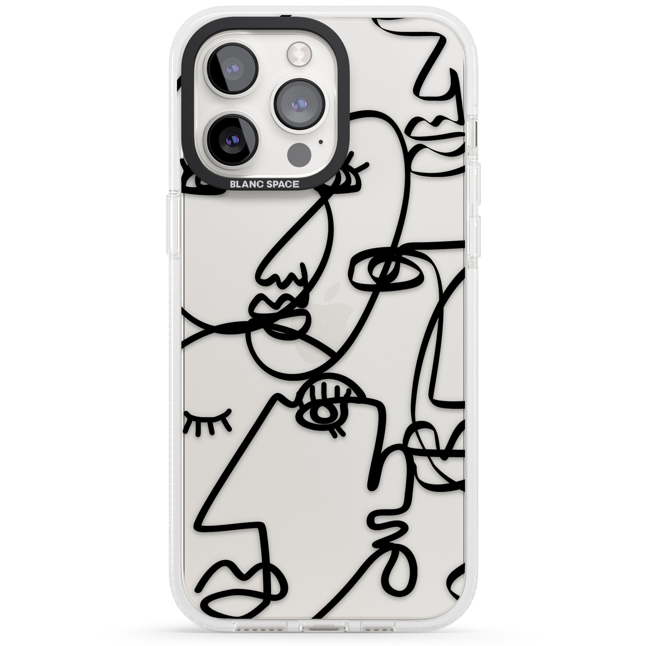 Abstract Continuous Line Faces Black on Clear iPhone 15 Pro Max / 15 Pro / 14 Pro Max / 14 Pro / 13 Pro Clear Case Impact Air - Blanc Space