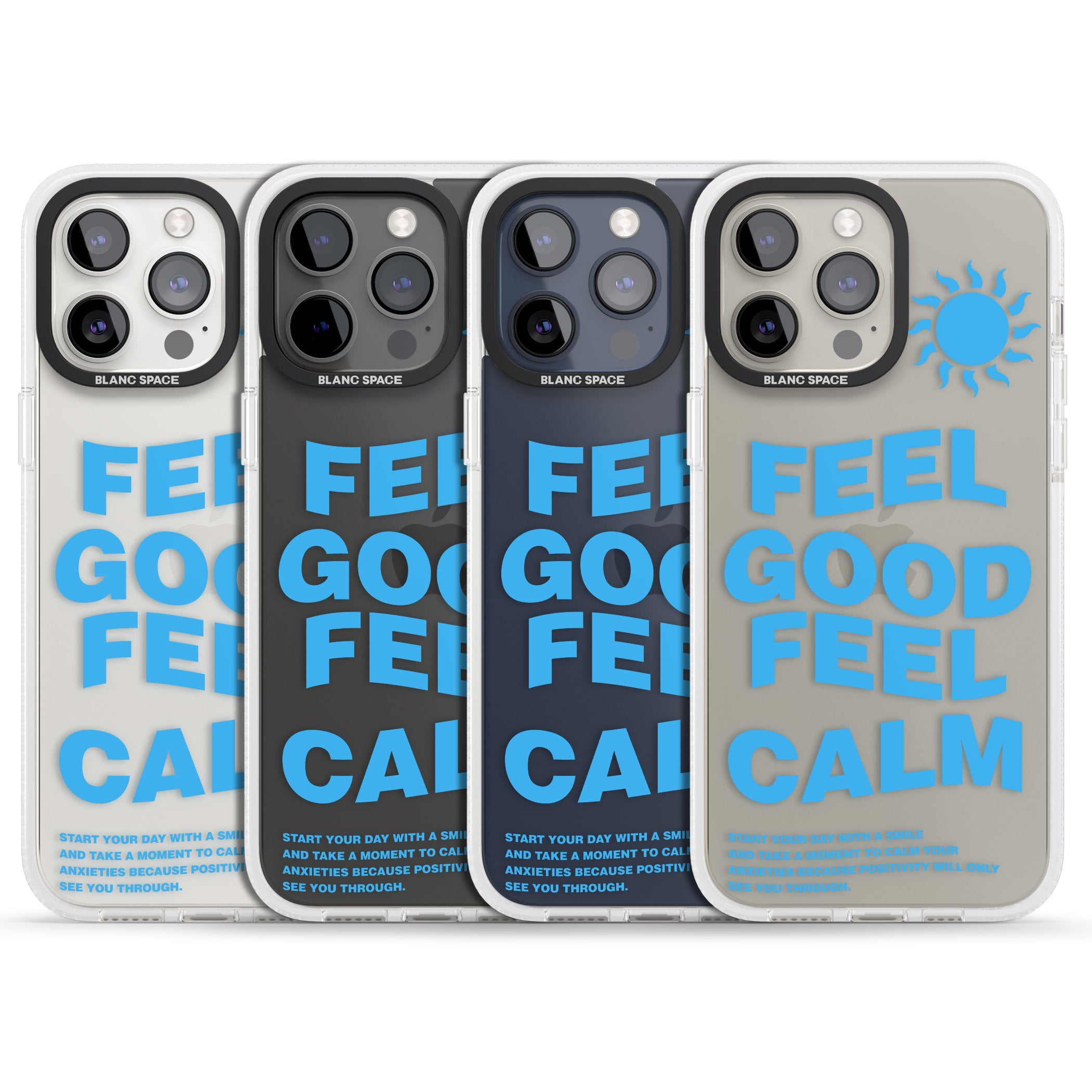 Feel Good Feel Calm (Blue) iPhone 15 Pro Max / 15 Pro / 14 Pro Max / 14 Pro / 13 Pro Clear Case Impact Air - Blanc Space