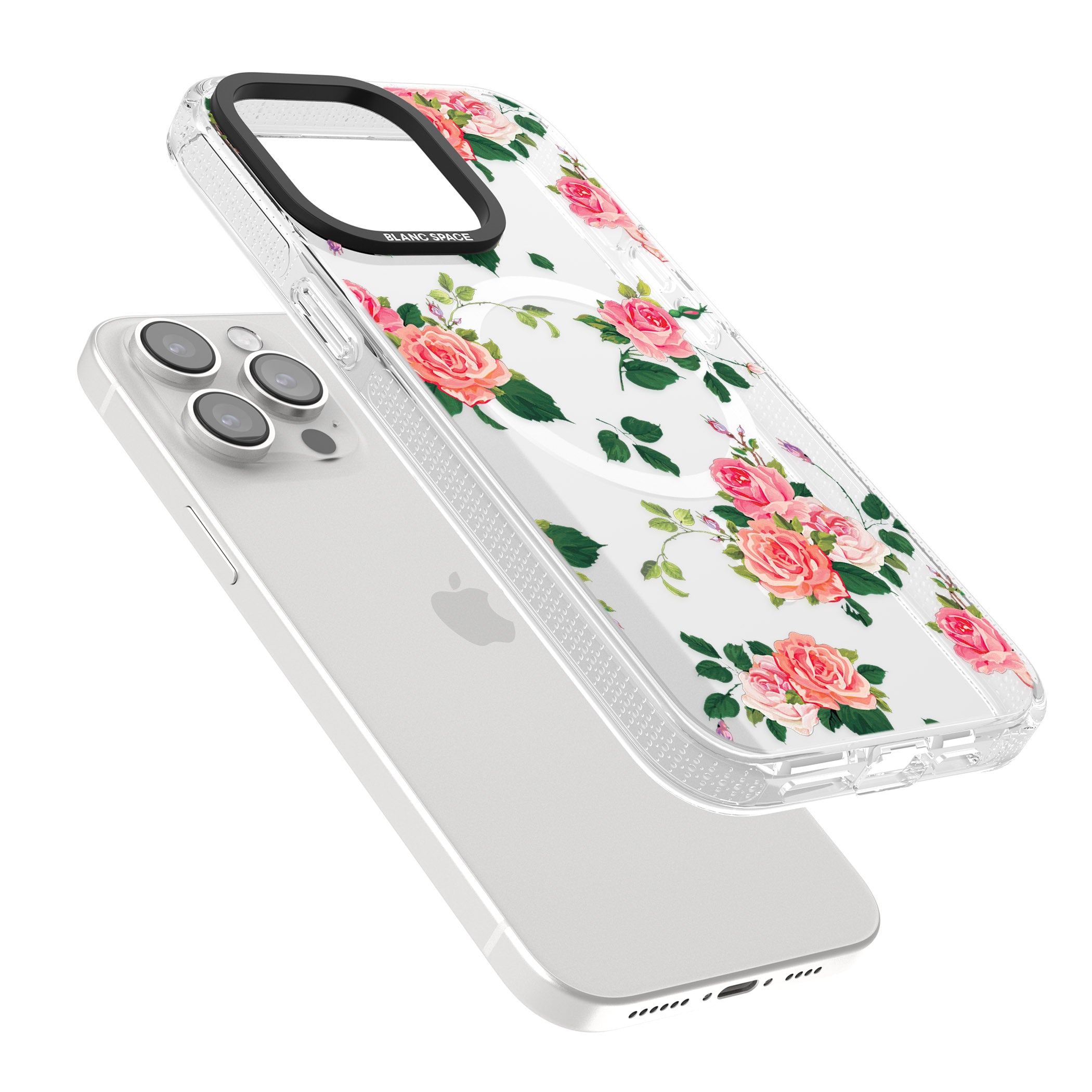 Pink Roses iPhone 15 Pro Max / 15 Pro / 14 Pro Max / 14 Pro / 13 Pro Clear Case Impact Air - Blanc Space