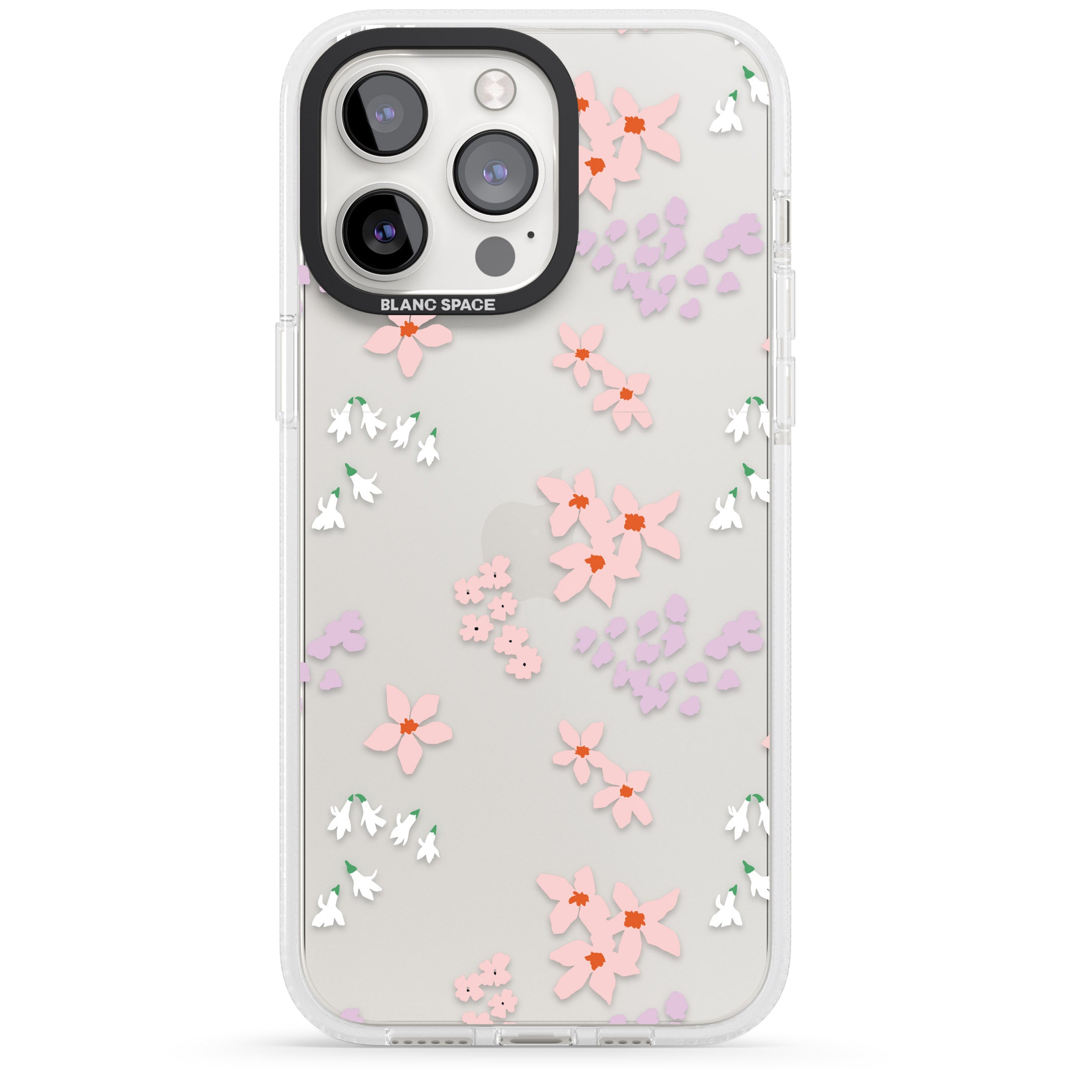 Pink & Purple Flower Mix: Clear iPhone 15 Pro Max / 15 Pro / 14 Pro Max / 14 Pro / 13 Pro Clear Case Impact Air - Blanc Space