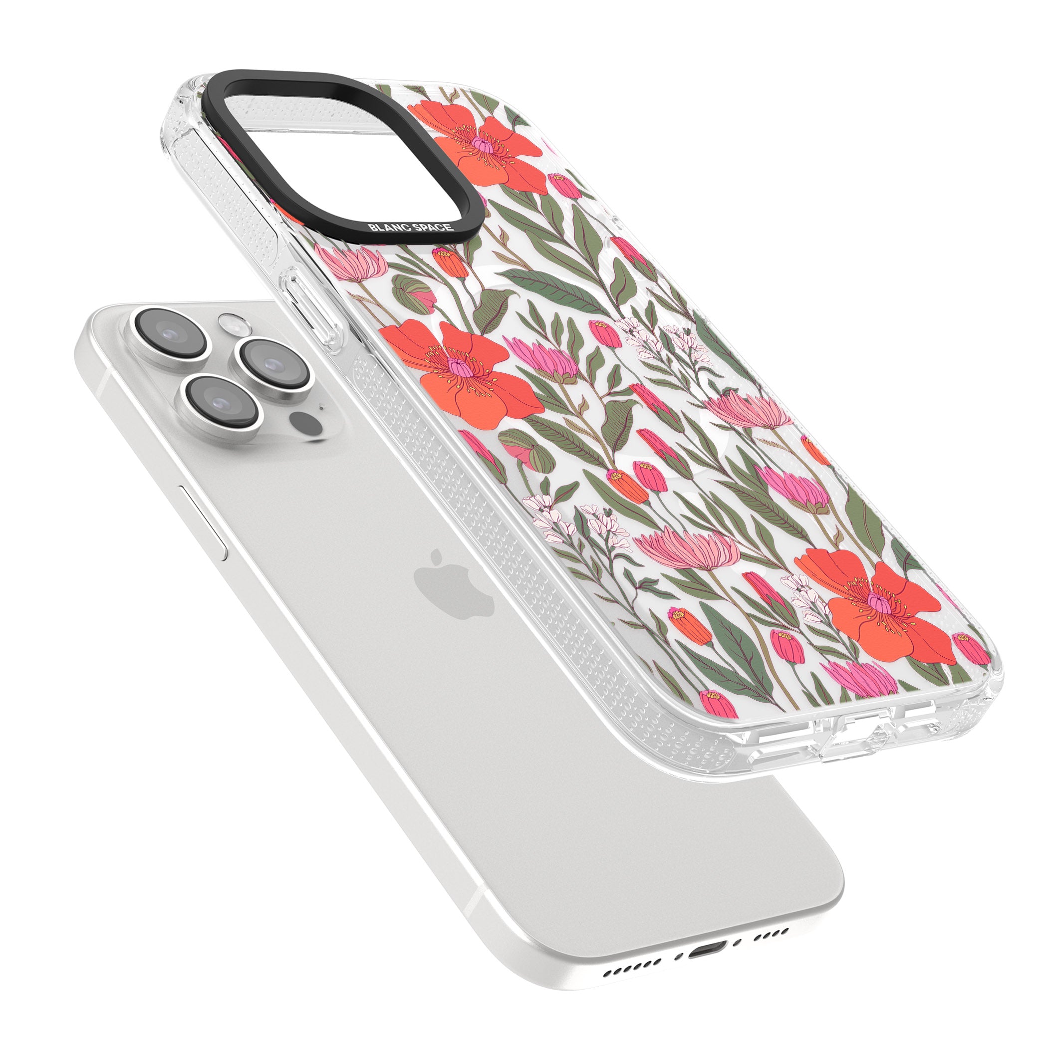 Peachy Floral iPhone 15 Pro Max / 15 Pro / 14 Pro Max / 14 Pro / 13 Pro Clear Case Impact Air - Blanc Space
