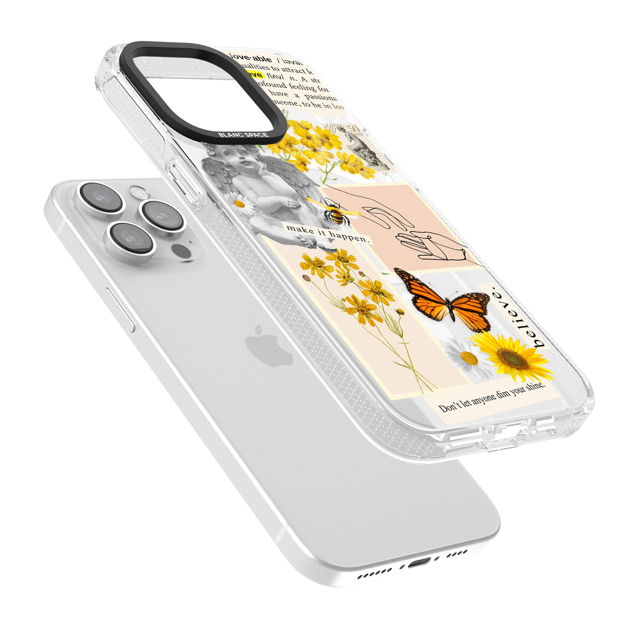 Vintage Wildflower Collage iPhone 15 Pro Max / 15 Pro / 14 Pro Max / 14 Pro / 13 Pro Clear Case Impact Air - Blanc Space