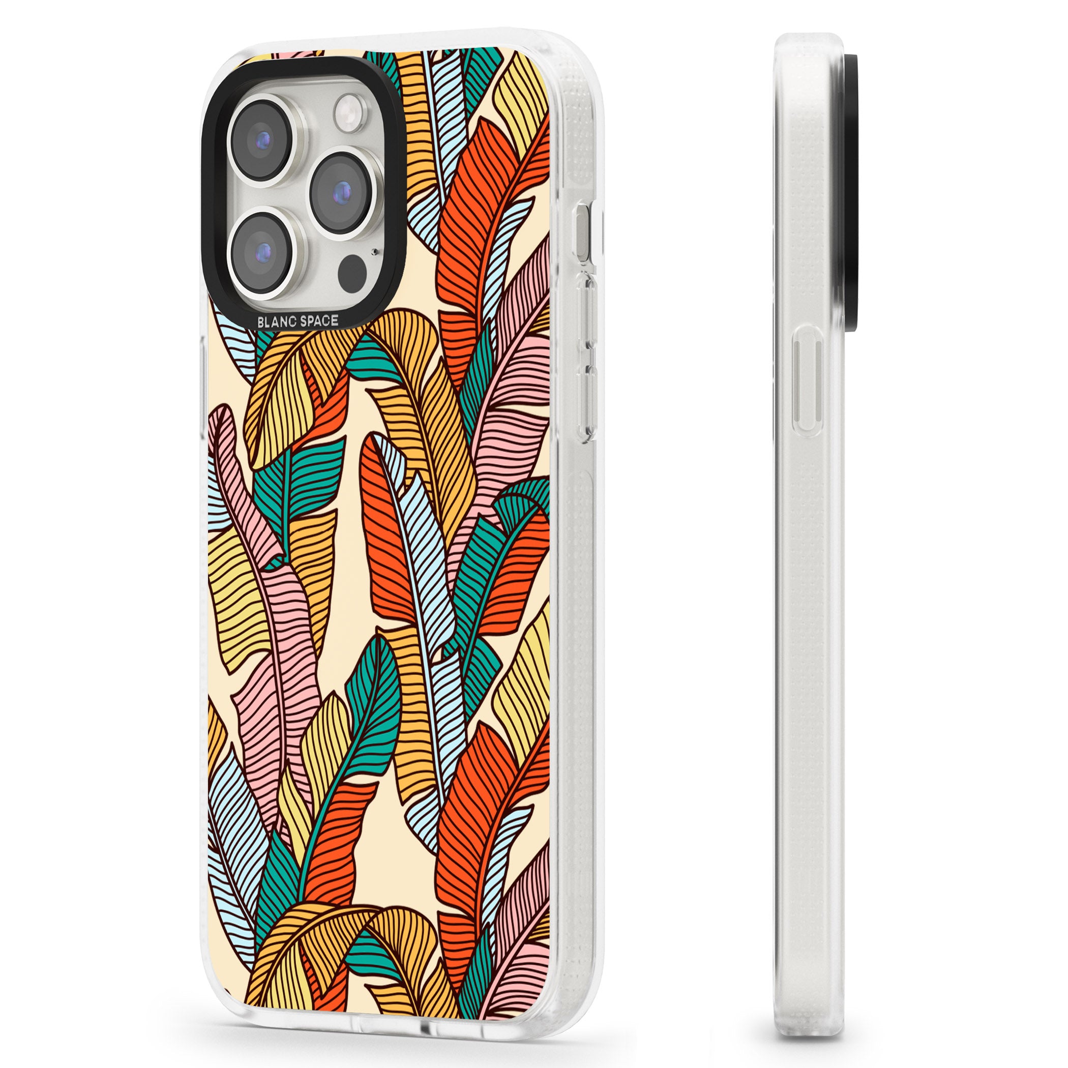 Pastel Palm Leaves iPhone 15 Pro Max / 15 Pro / 14 Pro Max / 14 Pro / 13 Pro Clear Case Impact Air - Blanc Space