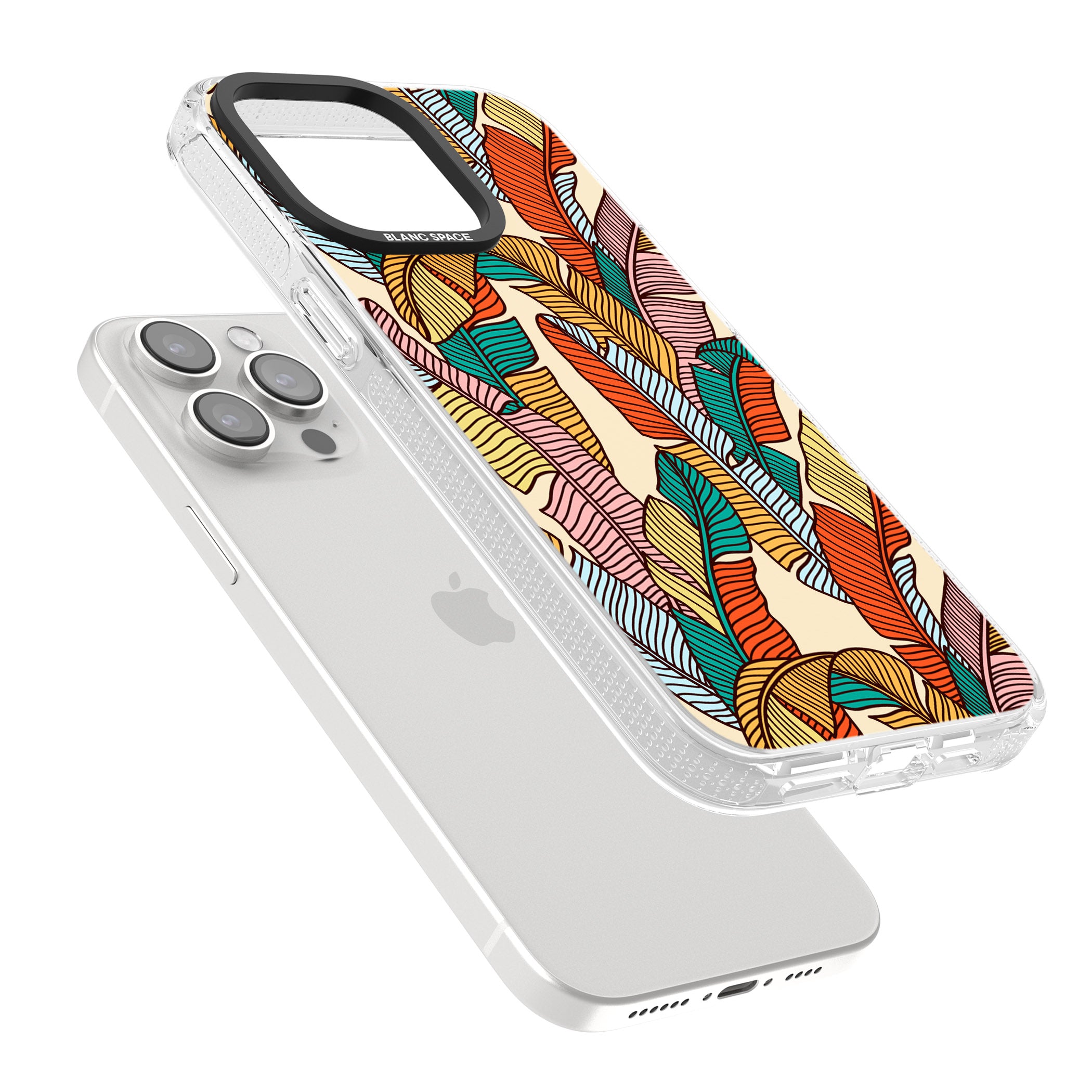 Pastel Palm Leaves iPhone 15 Pro Max / 15 Pro / 14 Pro Max / 14 Pro / 13 Pro Clear Case Impact Air - Blanc Space