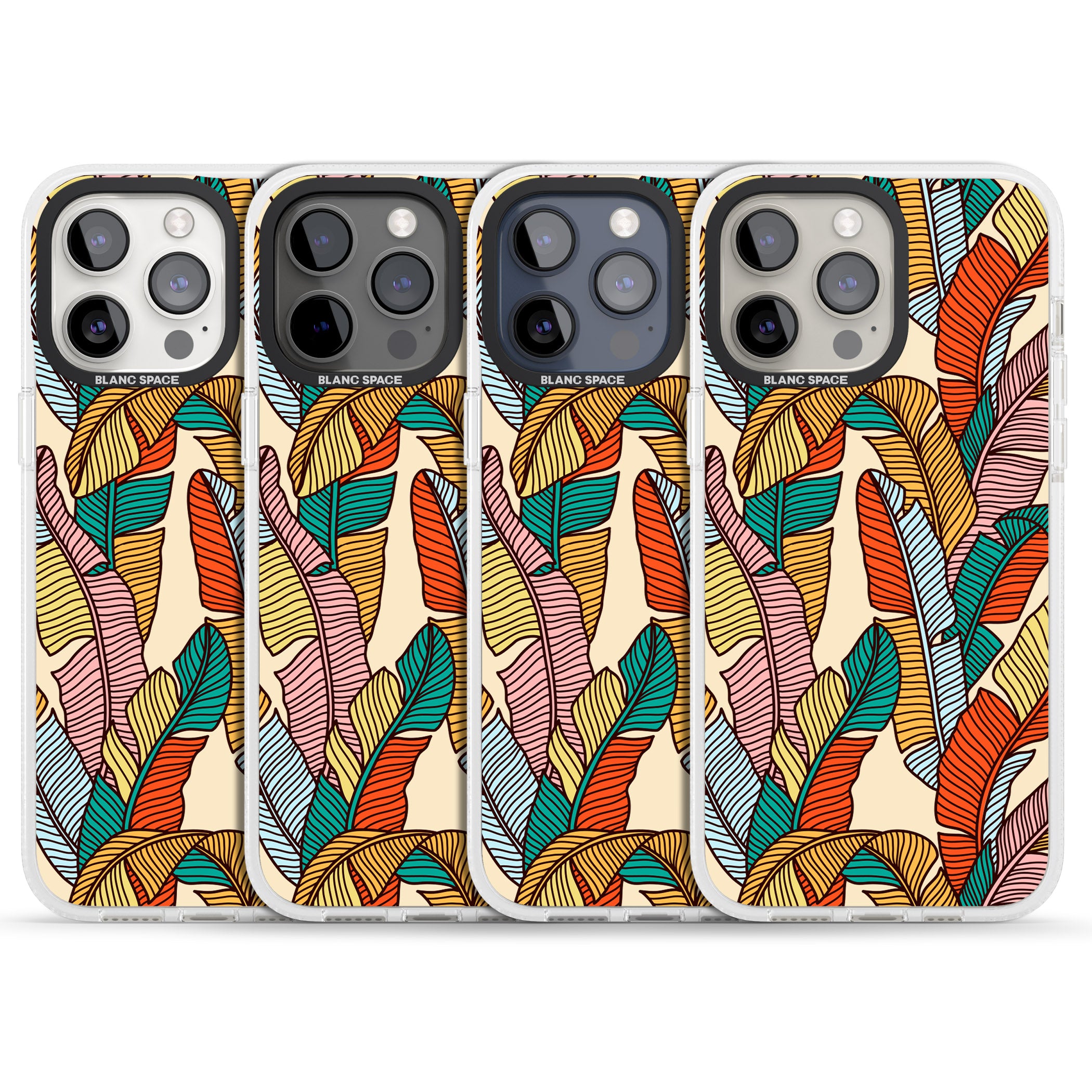 Pastel Palm Leaves iPhone 15 Pro Max / 15 Pro / 14 Pro Max / 14 Pro / 13 Pro Clear Case Impact Air - Blanc Space