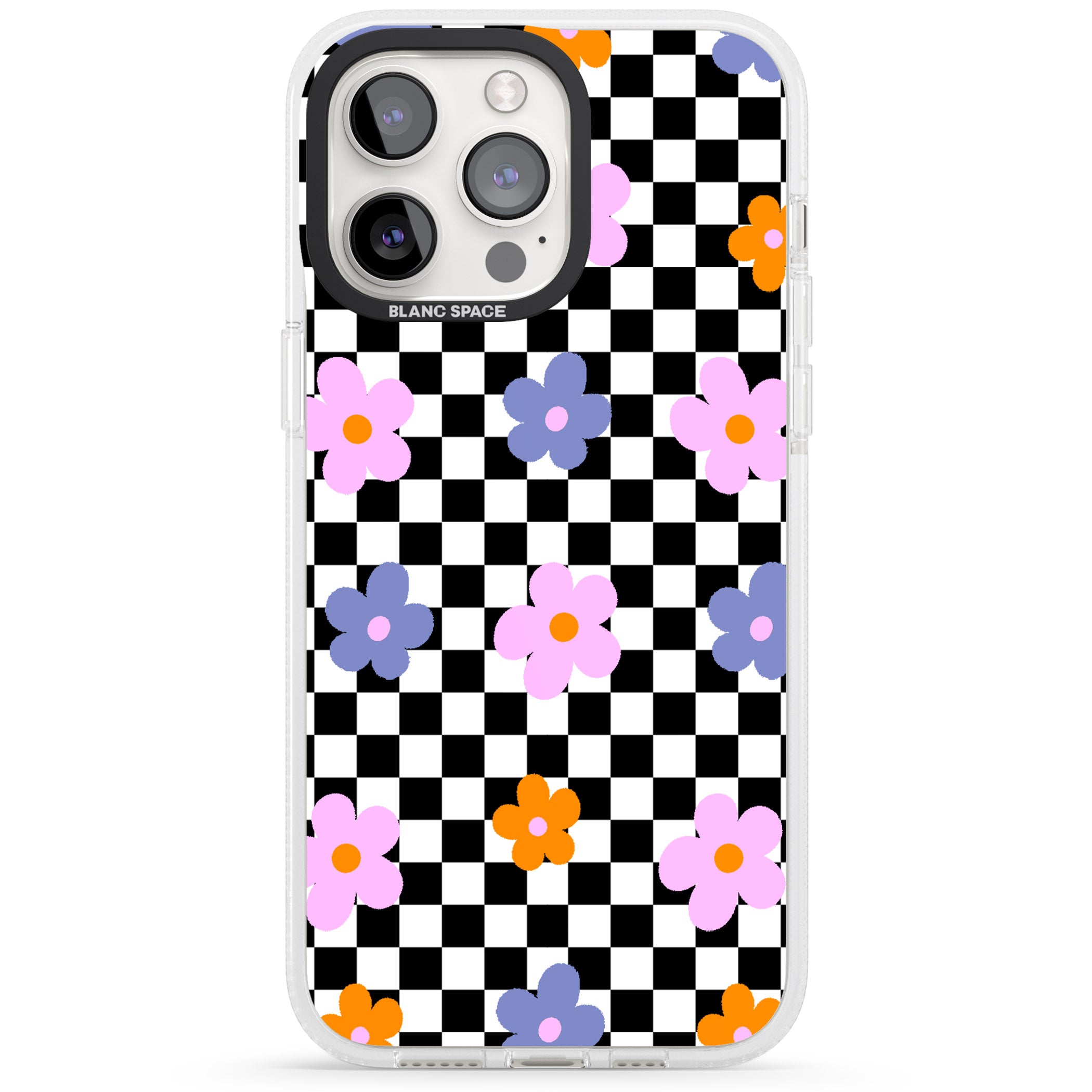 Checkered Blossom iPhone 15 Pro Max / 15 Pro / 14 Pro Max / 14 Pro / 13 Pro Clear Case Impact Air - Blanc Space