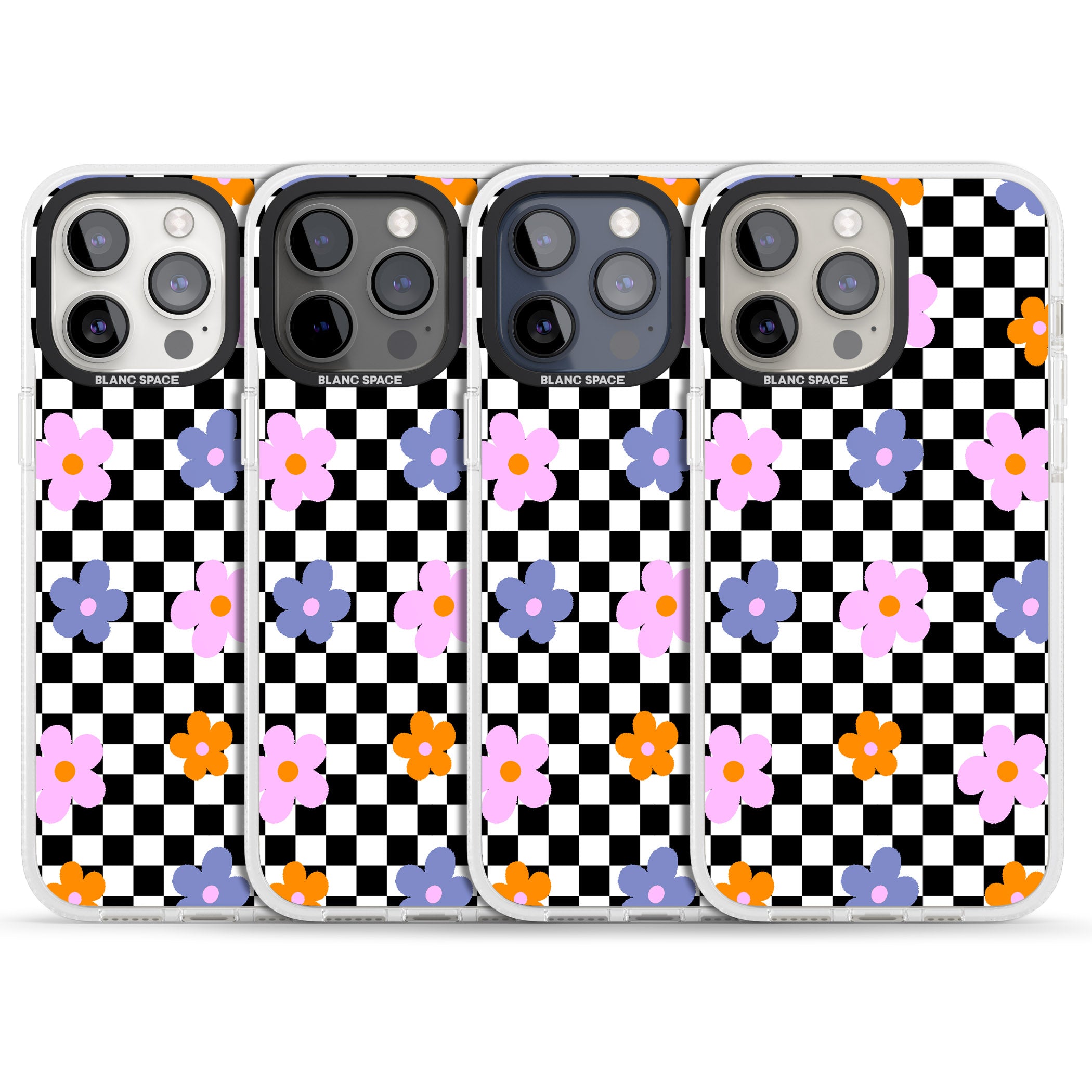 Checkered Blossom iPhone 15 Pro Max / 15 Pro / 14 Pro Max / 14 Pro / 13 Pro Clear Case Impact Air - Blanc Space