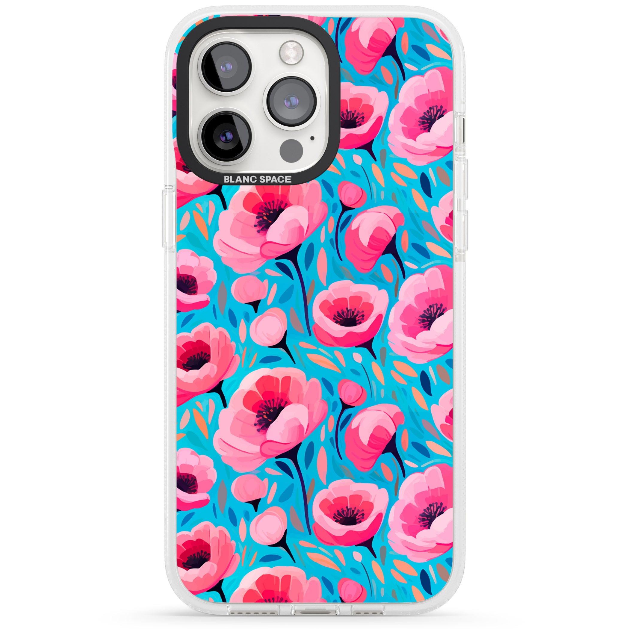 Tropical Pink Poppies iPhone 15 Pro Max / 15 Pro / 14 Pro Max / 14 Pro / 13 Pro Clear Case Impact Air - Blanc Space
