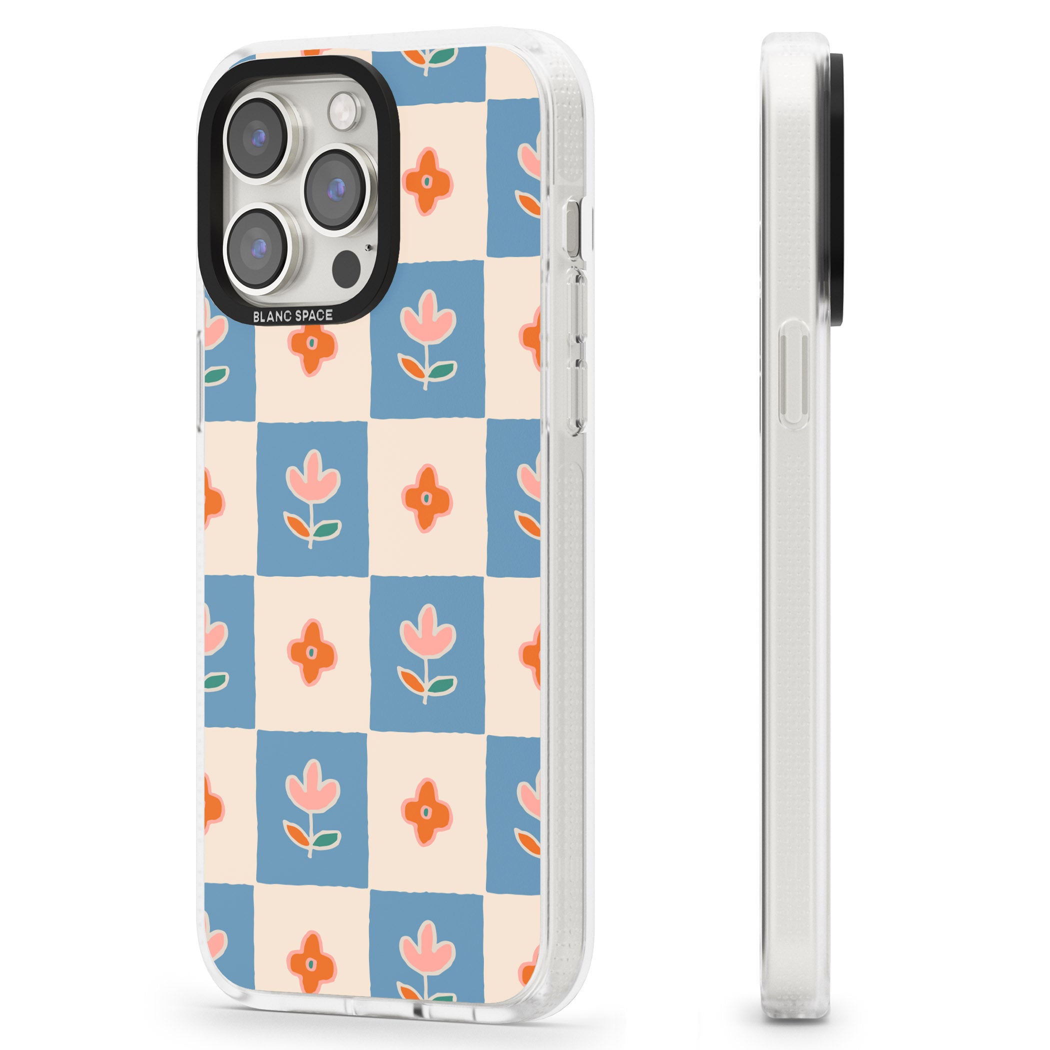 Vintage Bloom Checkered iPhone 15 Pro Max / 15 Pro / 14 Pro Max / 14 Pro / 13 Pro Clear Case Impact Air - Blanc Space