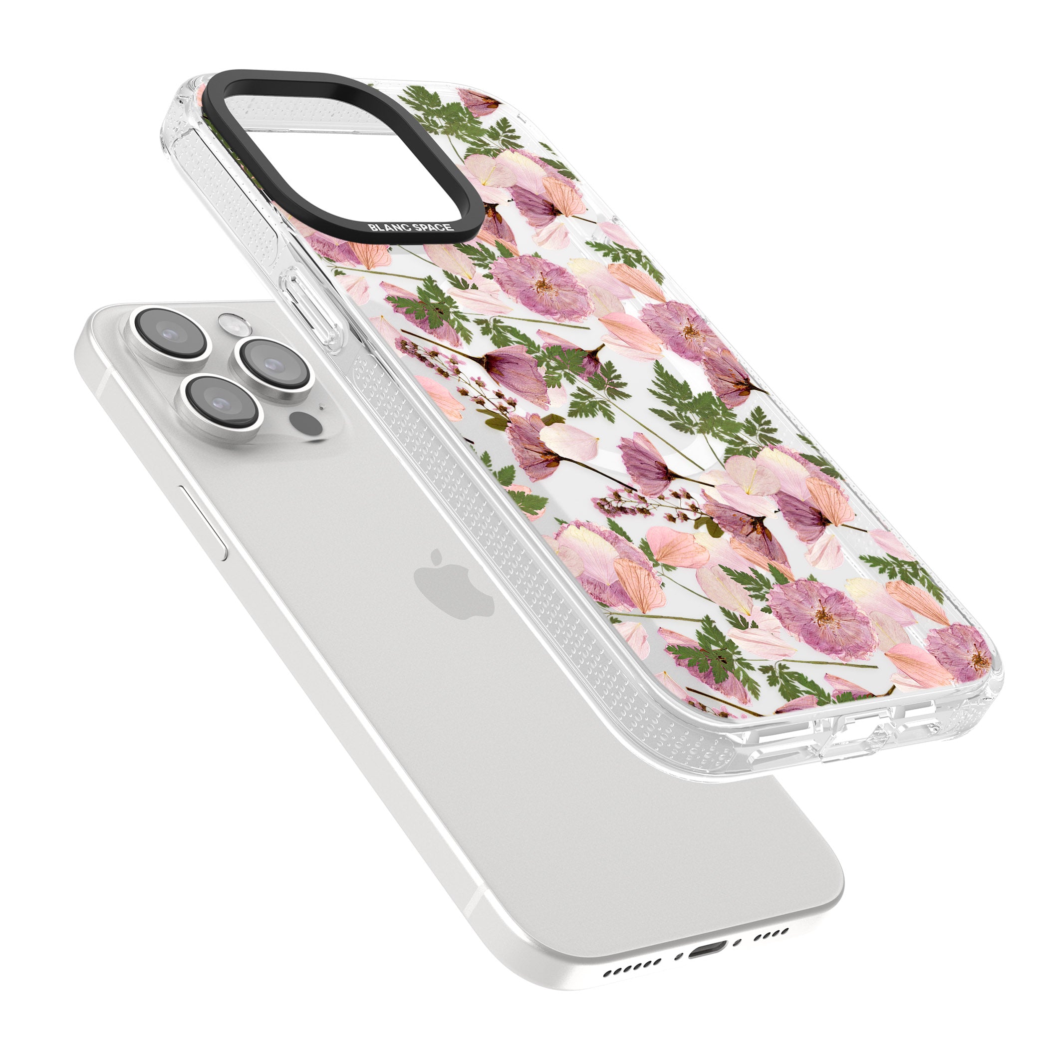 Leafy Floral Pattern Transparent Design iPhone 15 Pro Max / 15 Pro / 14 Pro Max / 14 Pro / 13 Pro Clear Case Impact Air - Blanc Space