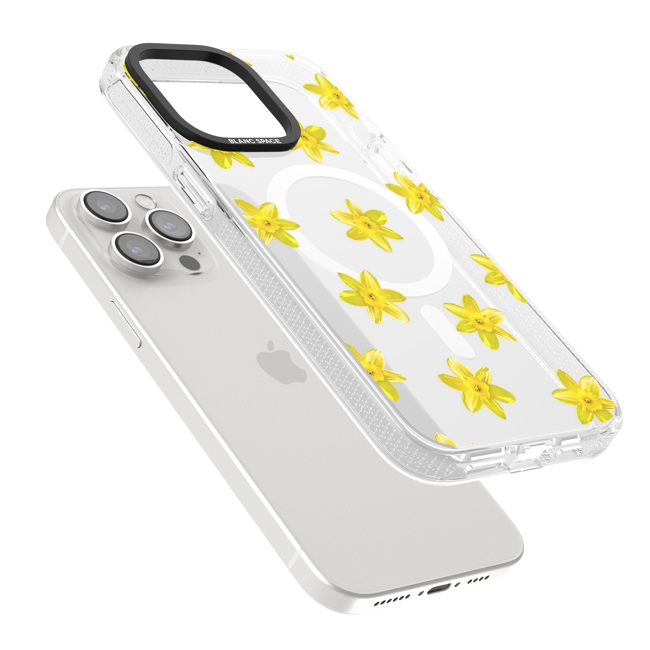 Daffodils Transparent Pattern iPhone 15 Pro Max / 15 Pro / 14 Pro Max / 14 Pro / 13 Pro Clear Case Impact Air - Blanc Space