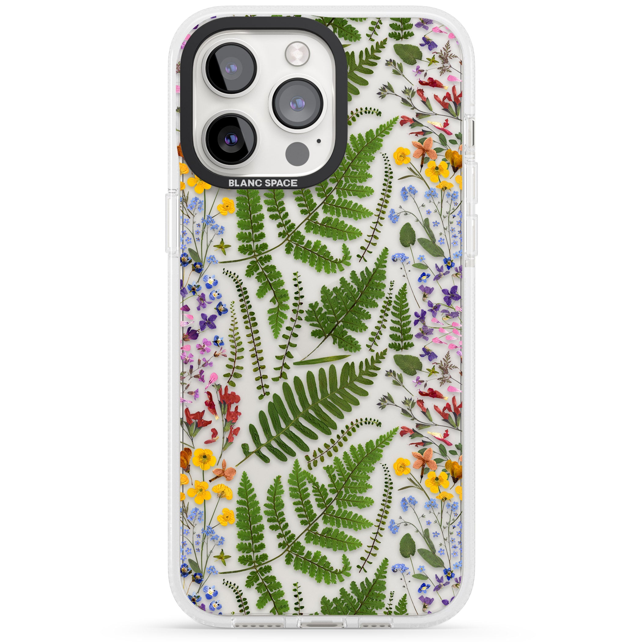 Busy Floral and Fern Design iPhone 15 Pro Max / 15 Pro / 14 Pro Max / 14 Pro / 13 Pro Clear Case Impact Air - Blanc Space