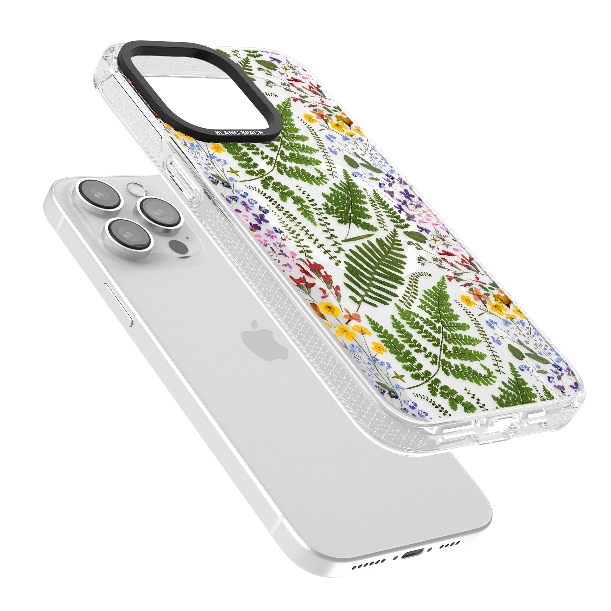 Busy Floral and Fern Design iPhone 15 Pro Max / 15 Pro / 14 Pro Max / 14 Pro / 13 Pro Clear Case Impact Air - Blanc Space