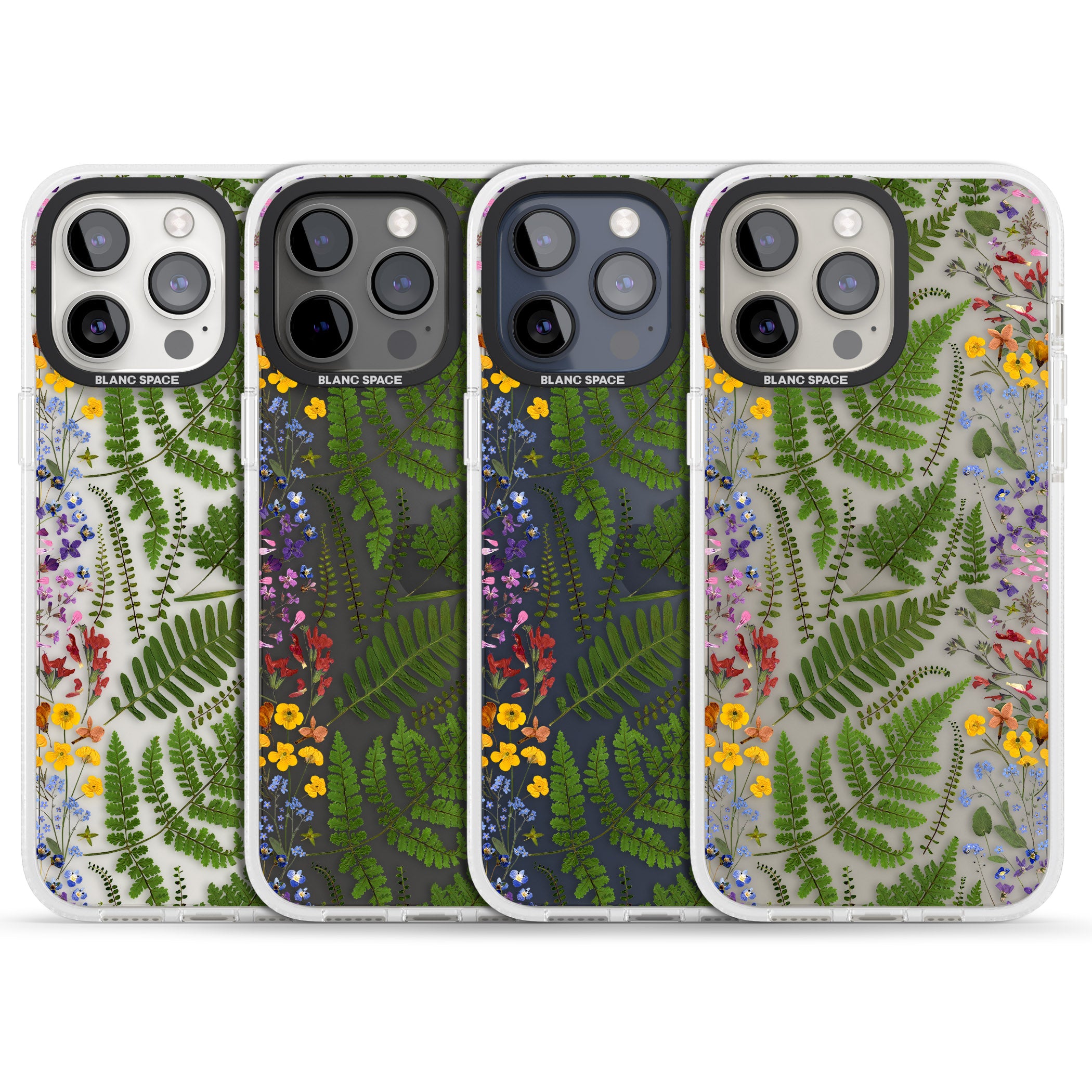 Busy Floral and Fern Design iPhone 15 Pro Max / 15 Pro / 14 Pro Max / 14 Pro / 13 Pro Clear Case Impact Air - Blanc Space