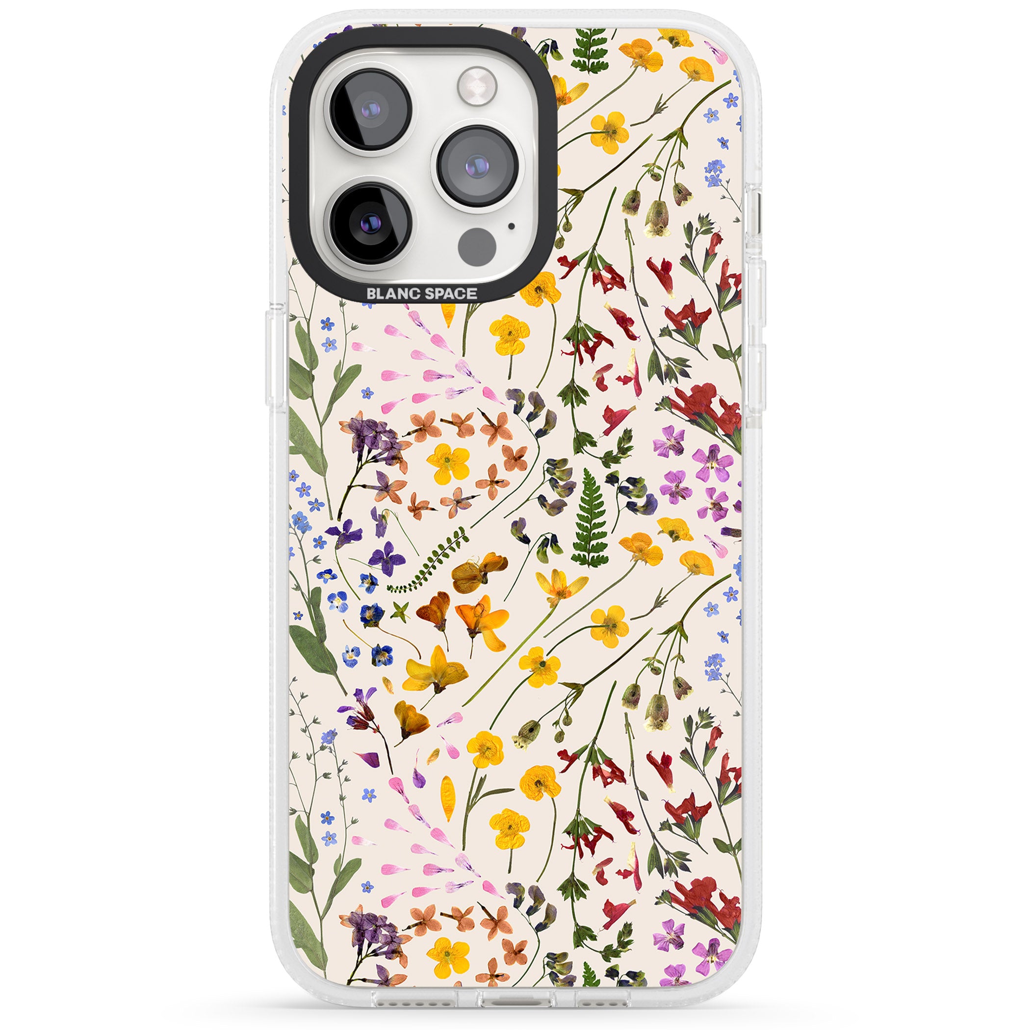 Wildflower & Leaves Cluster Design - Cream iPhone 15 Pro Max / 15 Pro / 14 Pro Max / 14 Pro / 13 Pro Clear Case Impact Air - Blanc Space